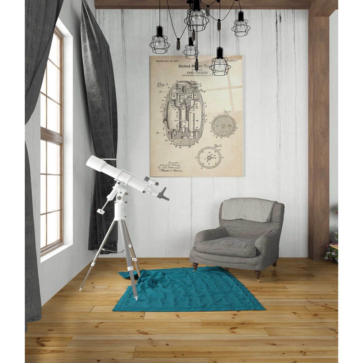 Epic Art 'Hand Grenade Blueprint Patent Parchment' Acrylic Glass Wall Art,24x36