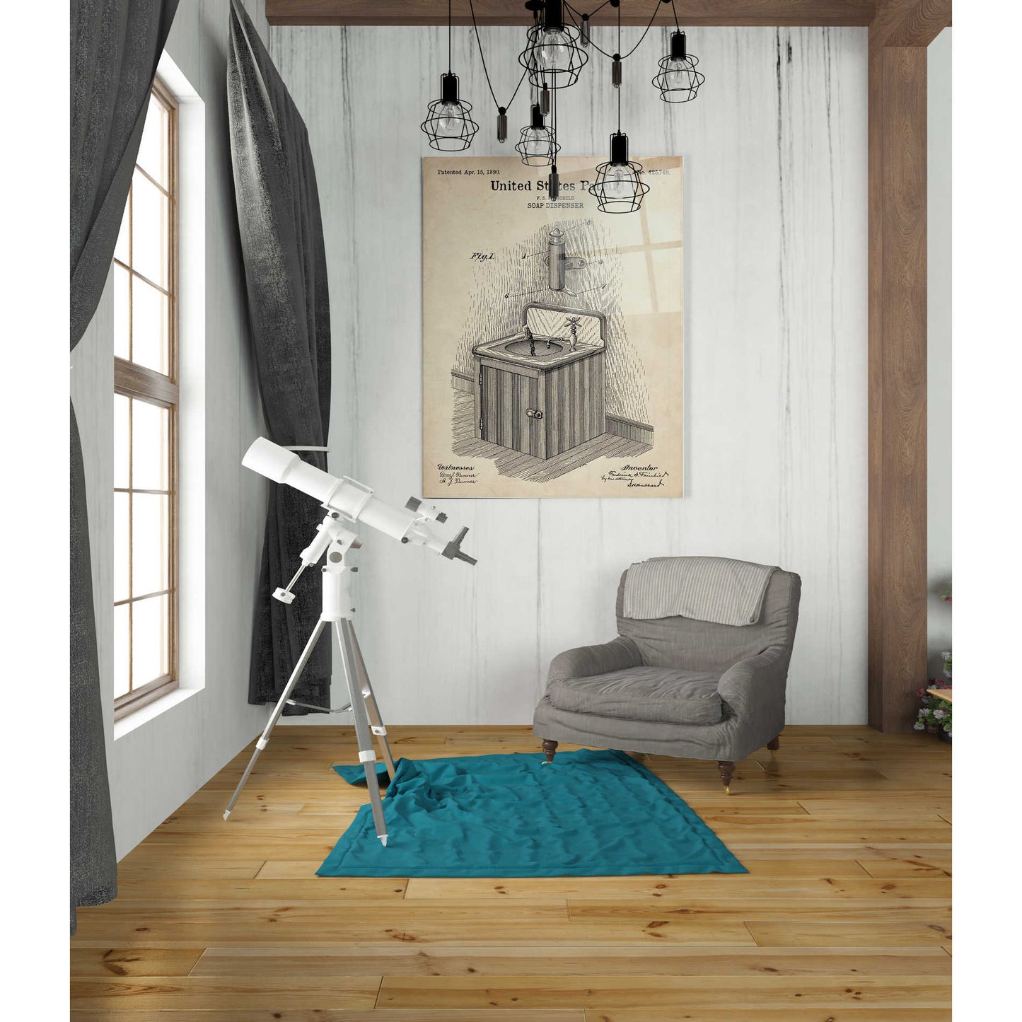 Epic Art 'Soap Dispenser Blueprint Patent Parchment' Acrylic Glass Wall Art,24x36