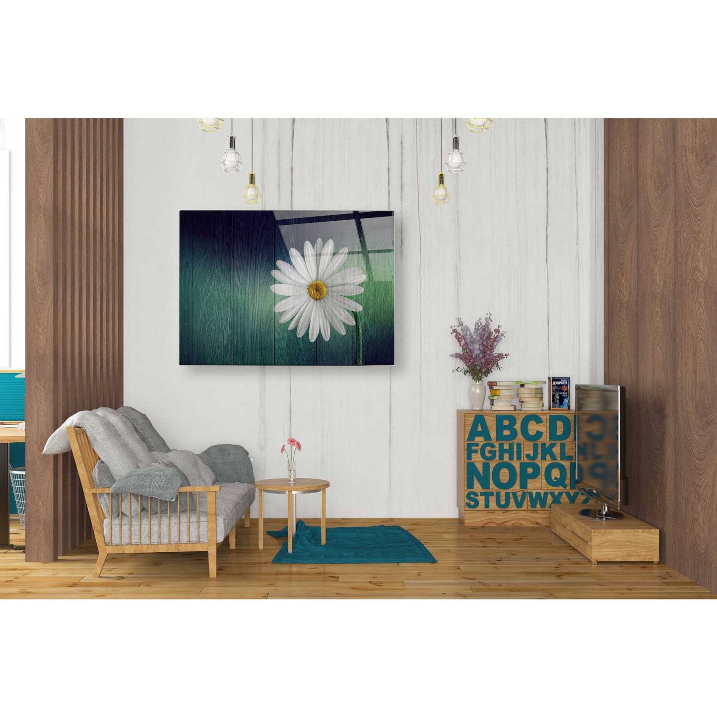 Epic Art "Wood Series: A Daisy" Acrylic Glass Wall Art,24x36