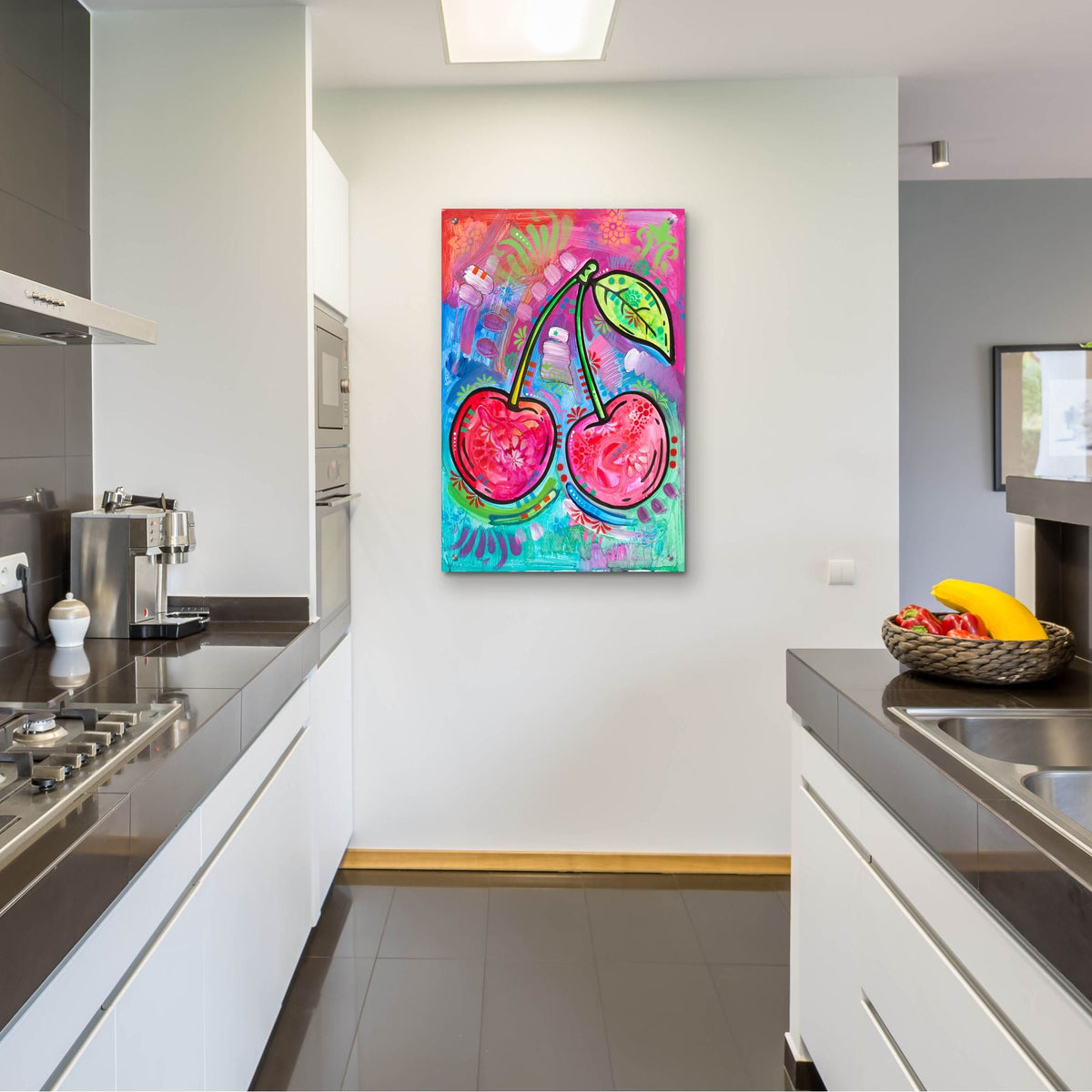 'Cherry Time' acrylic glass wall art in a room – Dean Russo collection
