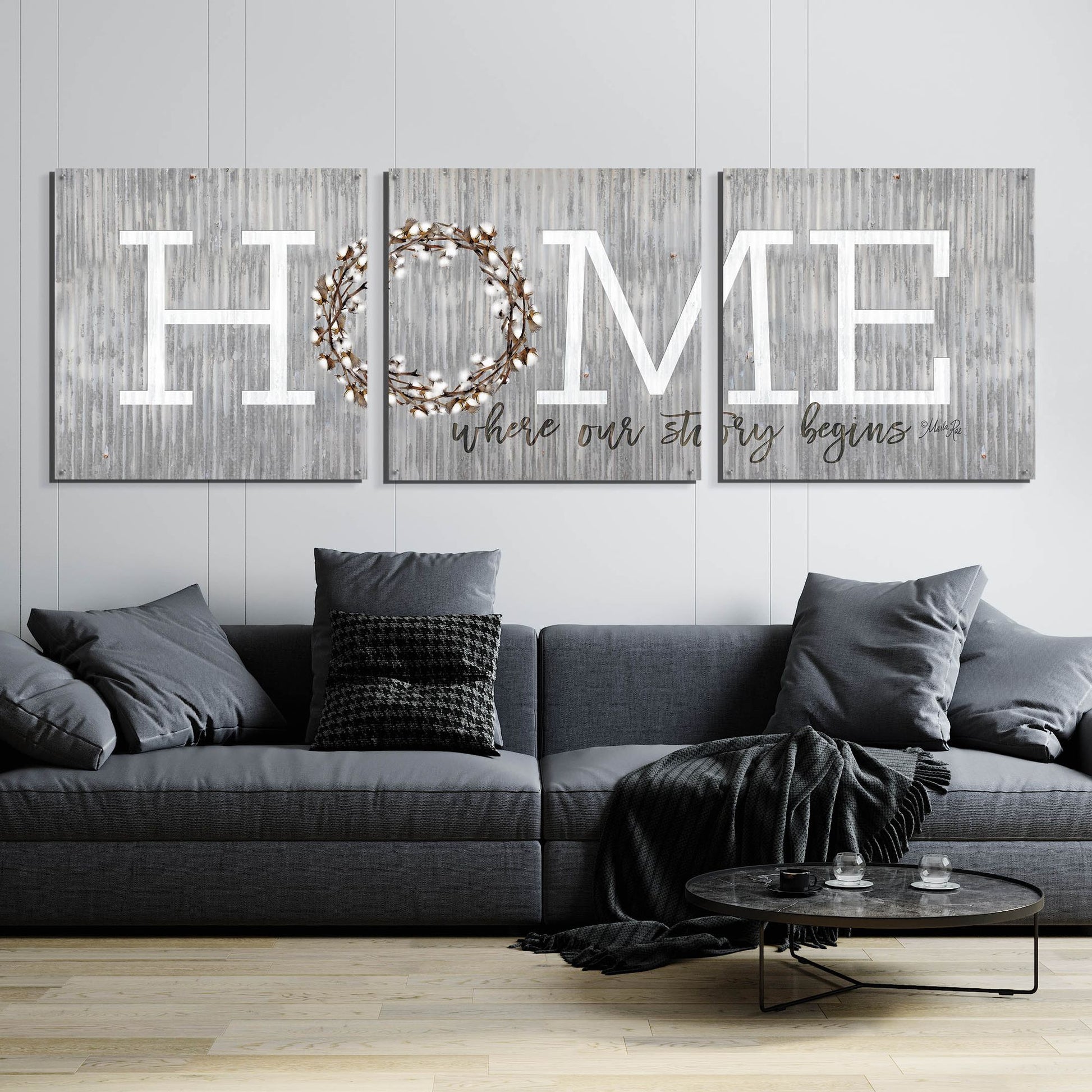 Epic Art 'Home - Where Our Story Begins' by Marla Rae, Acrylic Glass Wall Art, 3 Piece Set,108x36