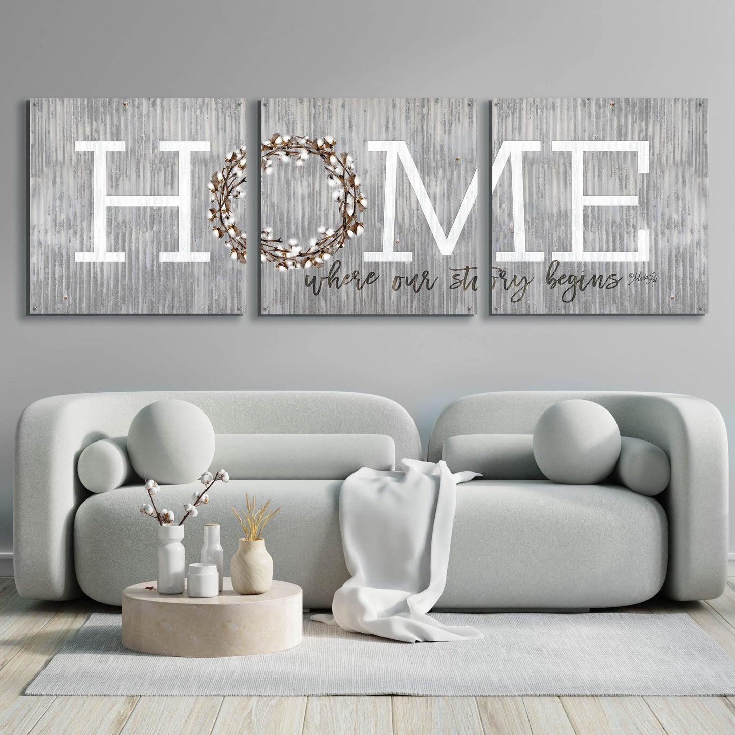 Epic Art 'Home - Where Our Story Begins' by Marla Rae, Acrylic Glass Wall Art, 3 Piece Set,108x36