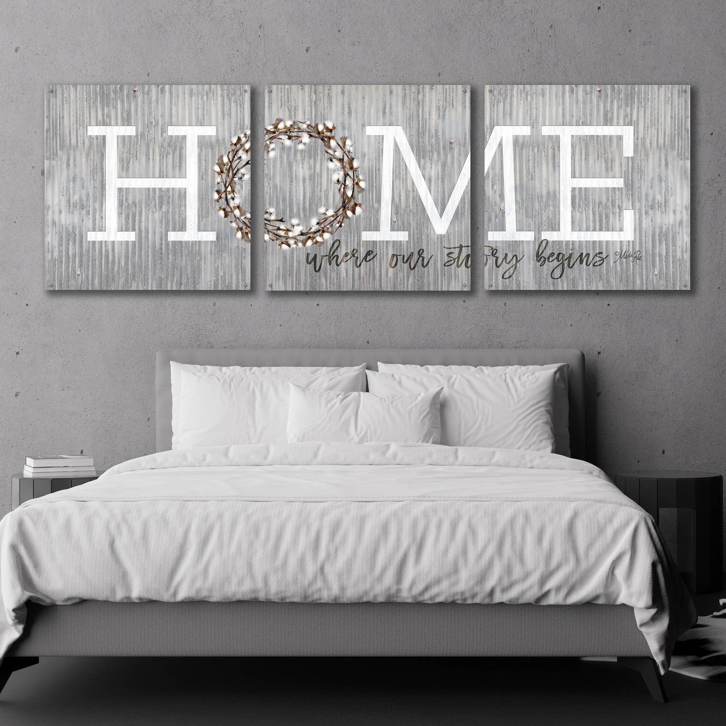 Epic Art 'Home - Where Our Story Begins' by Marla Rae, Acrylic Glass Wall Art, 3 Piece Set,108x36