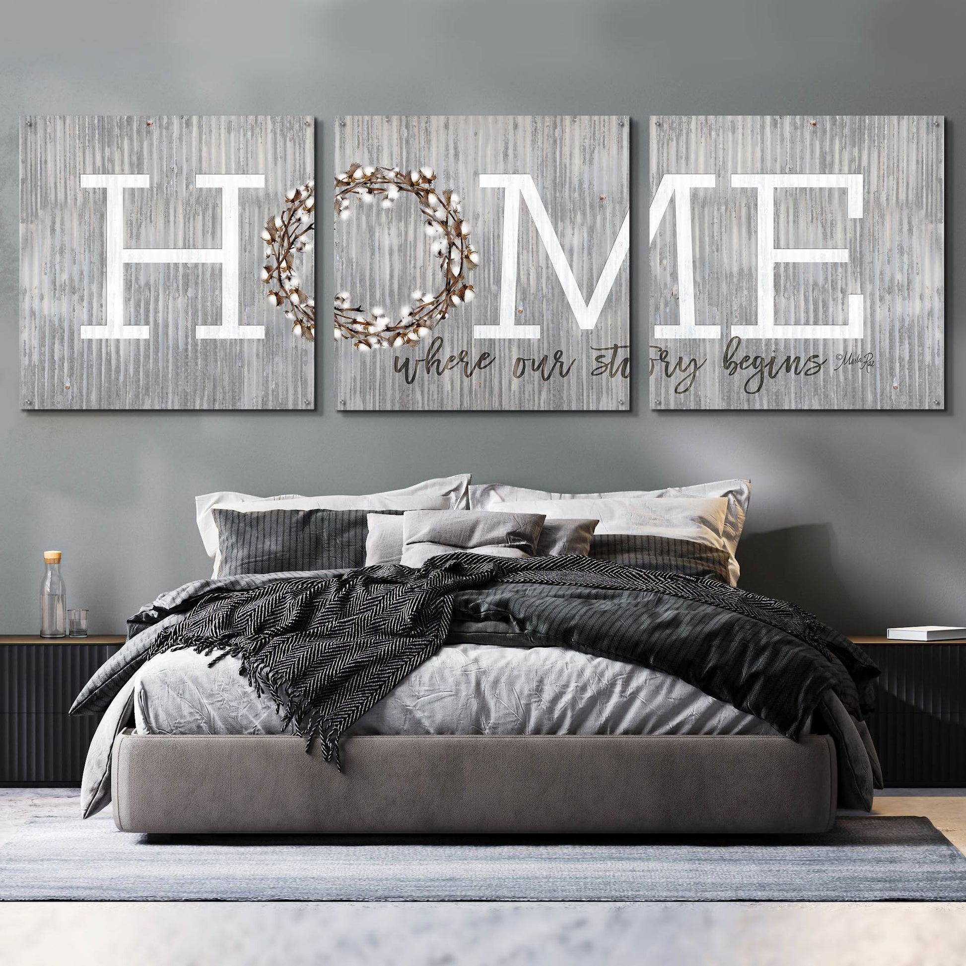 Epic Art 'Home - Where Our Story Begins' by Marla Rae, Acrylic Glass Wall Art, 3 Piece Set,108x36