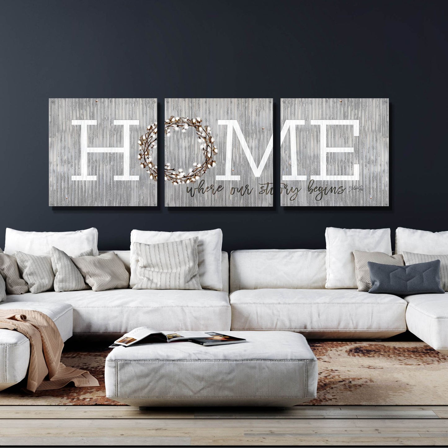 Epic Art 'Home - Where Our Story Begins' by Marla Rae, Acrylic Glass Wall Art, 3 Piece Set,108x36