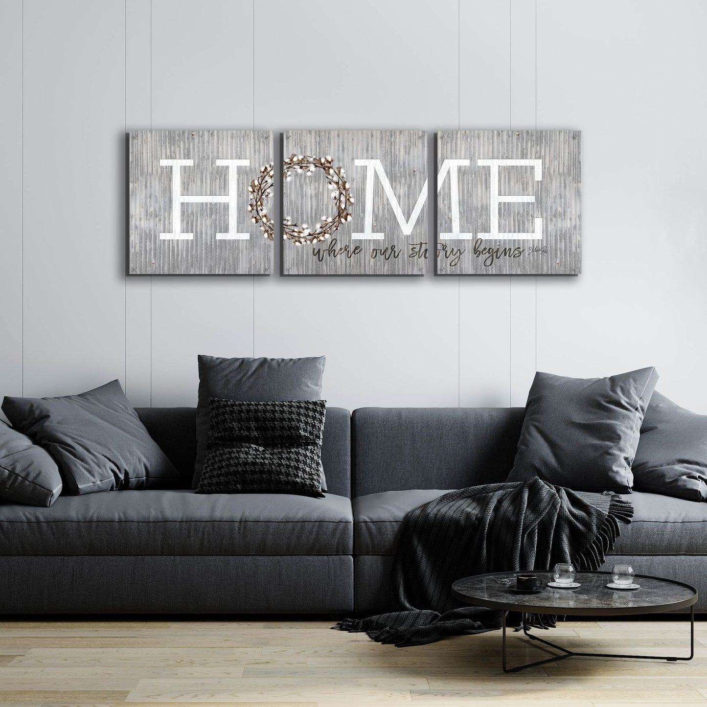 Epic Art 'Home - Where Our Story Begins' by Marla Rae, Acrylic Glass Wall Art, 3 Piece Set,72x24