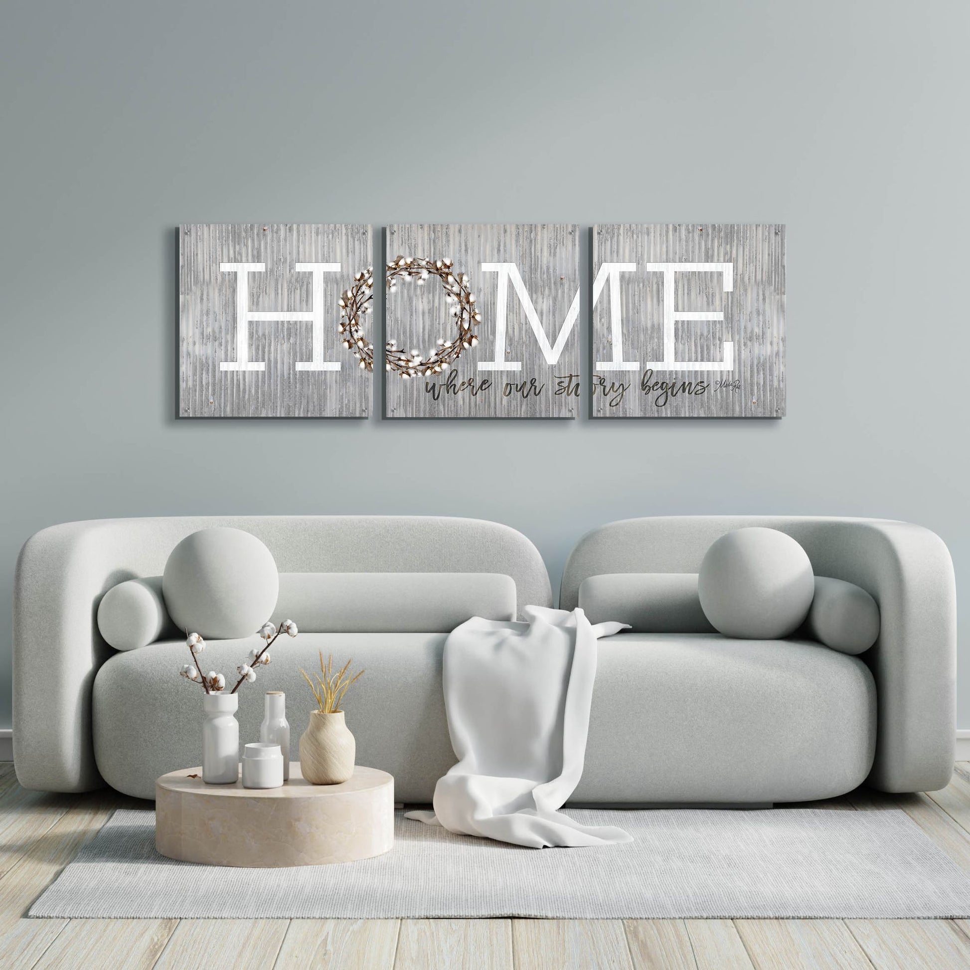 Epic Art 'Home - Where Our Story Begins' by Marla Rae, Acrylic Glass Wall Art, 3 Piece Set,72x24