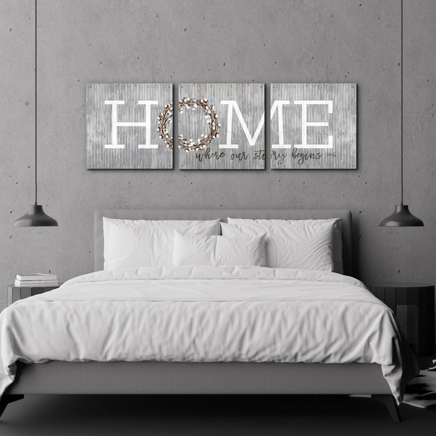 Epic Art 'Home - Where Our Story Begins' by Marla Rae, Acrylic Glass Wall Art, 3 Piece Set,72x24