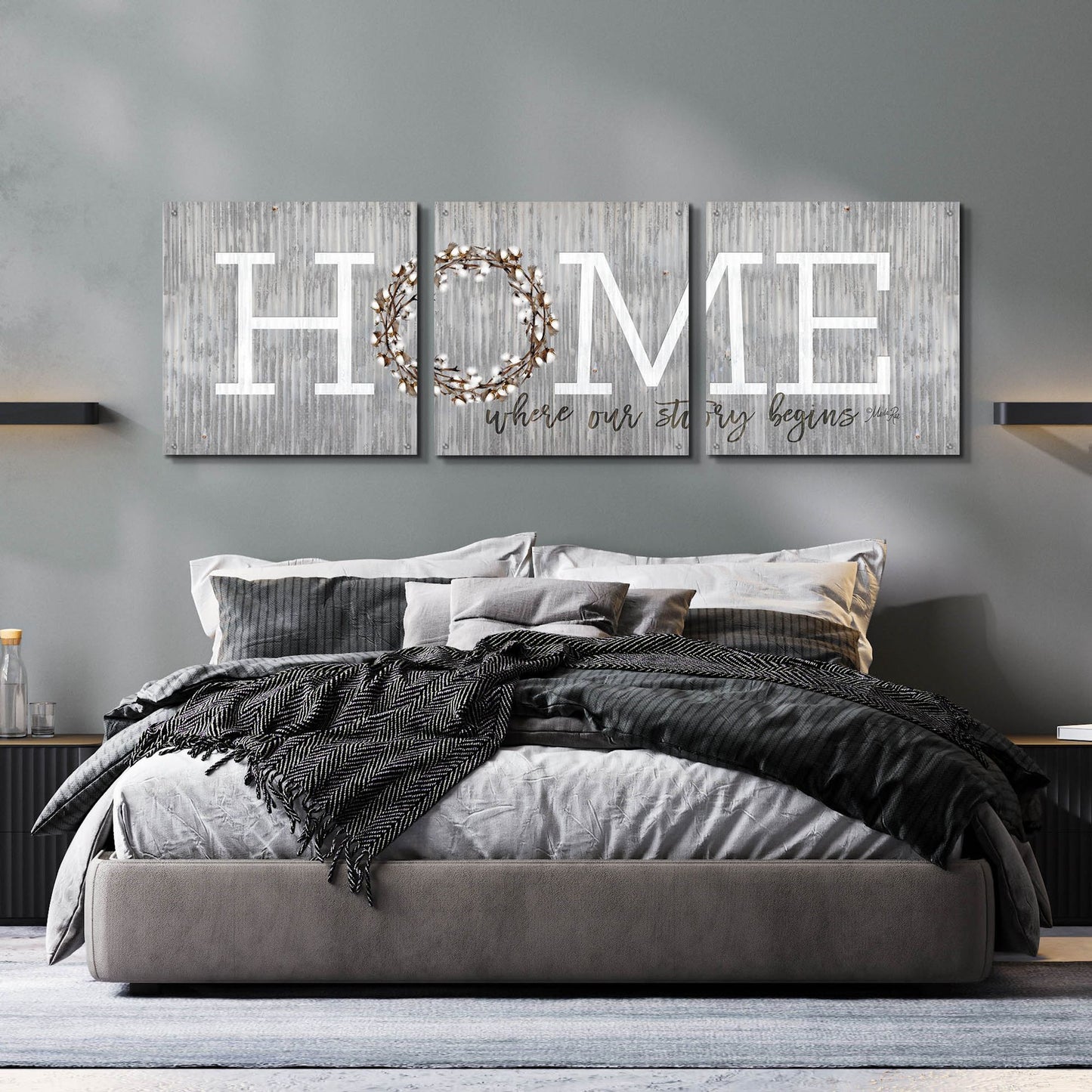 Epic Art 'Home - Where Our Story Begins' by Marla Rae, Acrylic Glass Wall Art, 3 Piece Set,72x24