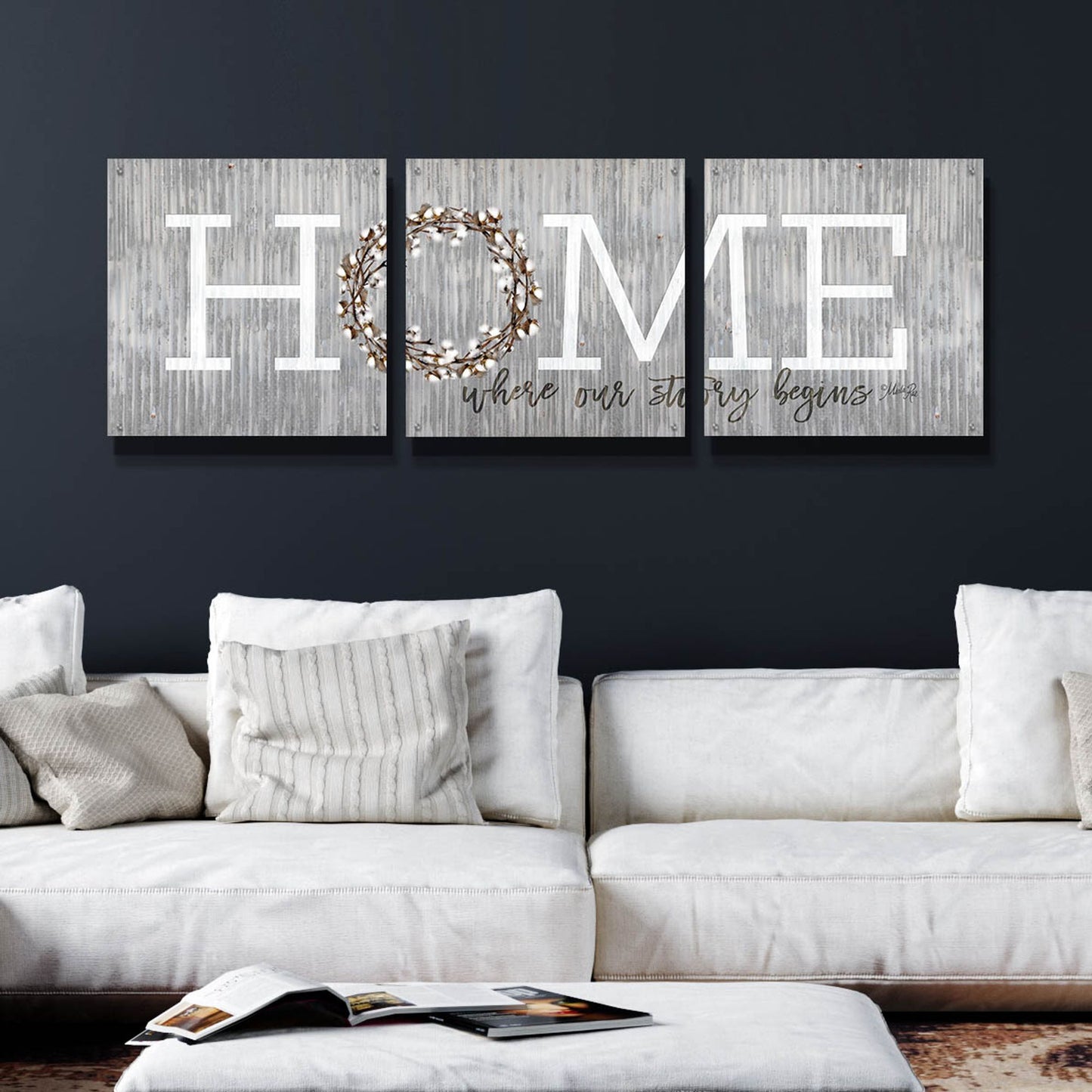 Epic Art 'Home - Where Our Story Begins' by Marla Rae, Acrylic Glass Wall Art, 3 Piece Set,72x24