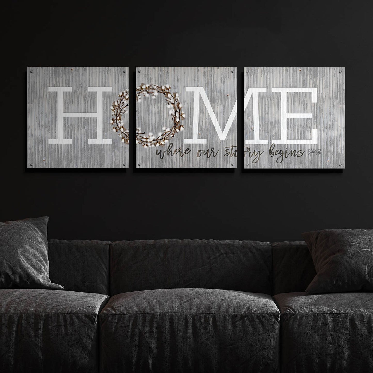 Epic Art 'Home - Where Our Story Begins' by Marla Rae, Acrylic Glass Wall Art, 3 Piece Set,72x24