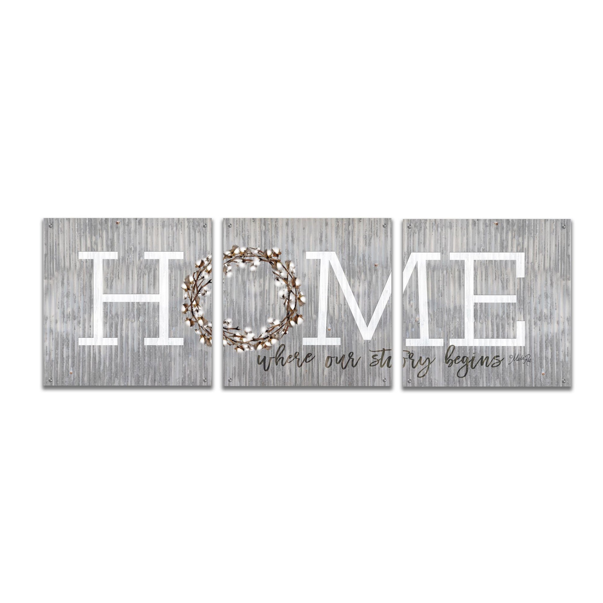 Epic Art 'Home - Where Our Story Begins' by Marla Rae, Acrylic Glass Wall Art, 3 Piece Set