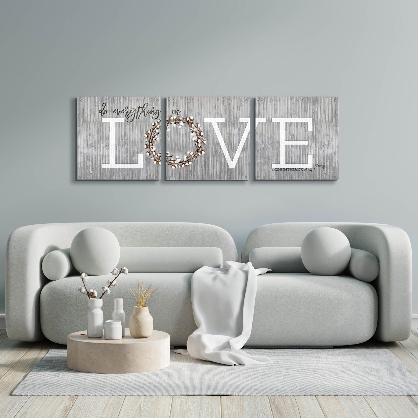 Epic Art 'Love - Do Everything in Love' by Marla Rae, Acrylic Glass Wall Art, 3 Piece Set,72x24