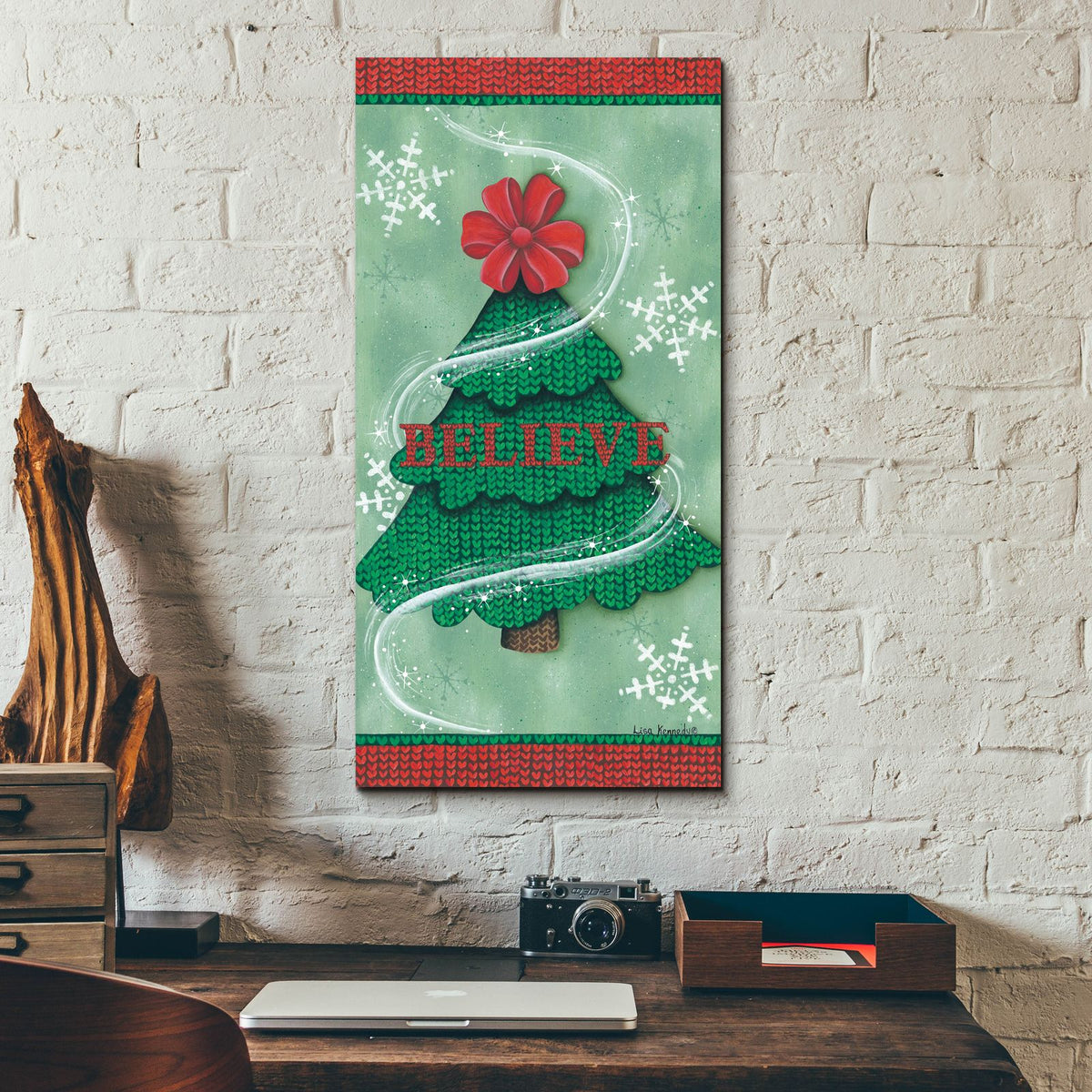 Believe Stitch Tree by Lisa Kennedy - 12x24 acrylic wall art in a room