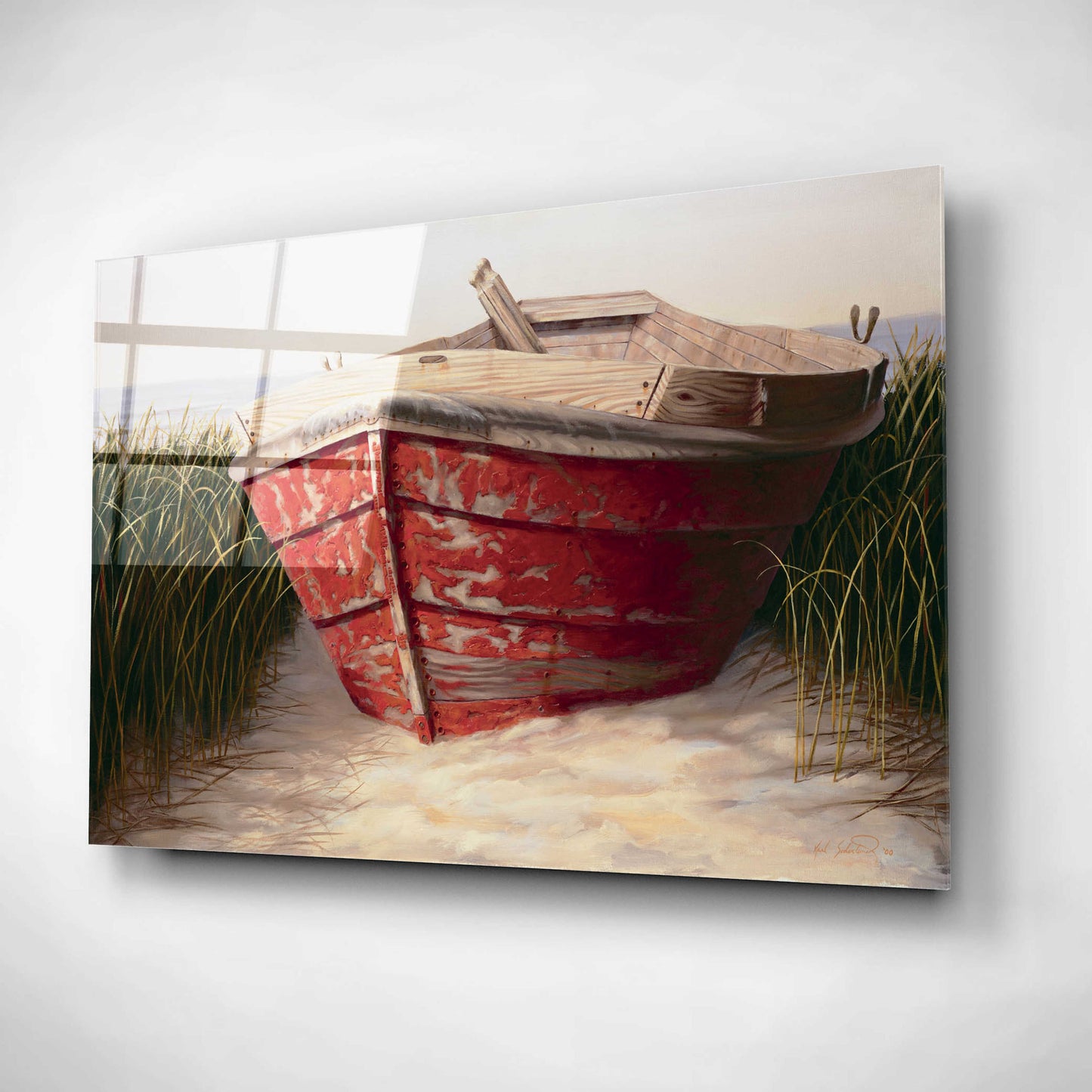 Epic Art 'Red Boat' by Karl Soderlund, Acrylic Glass Wall Art,16x12