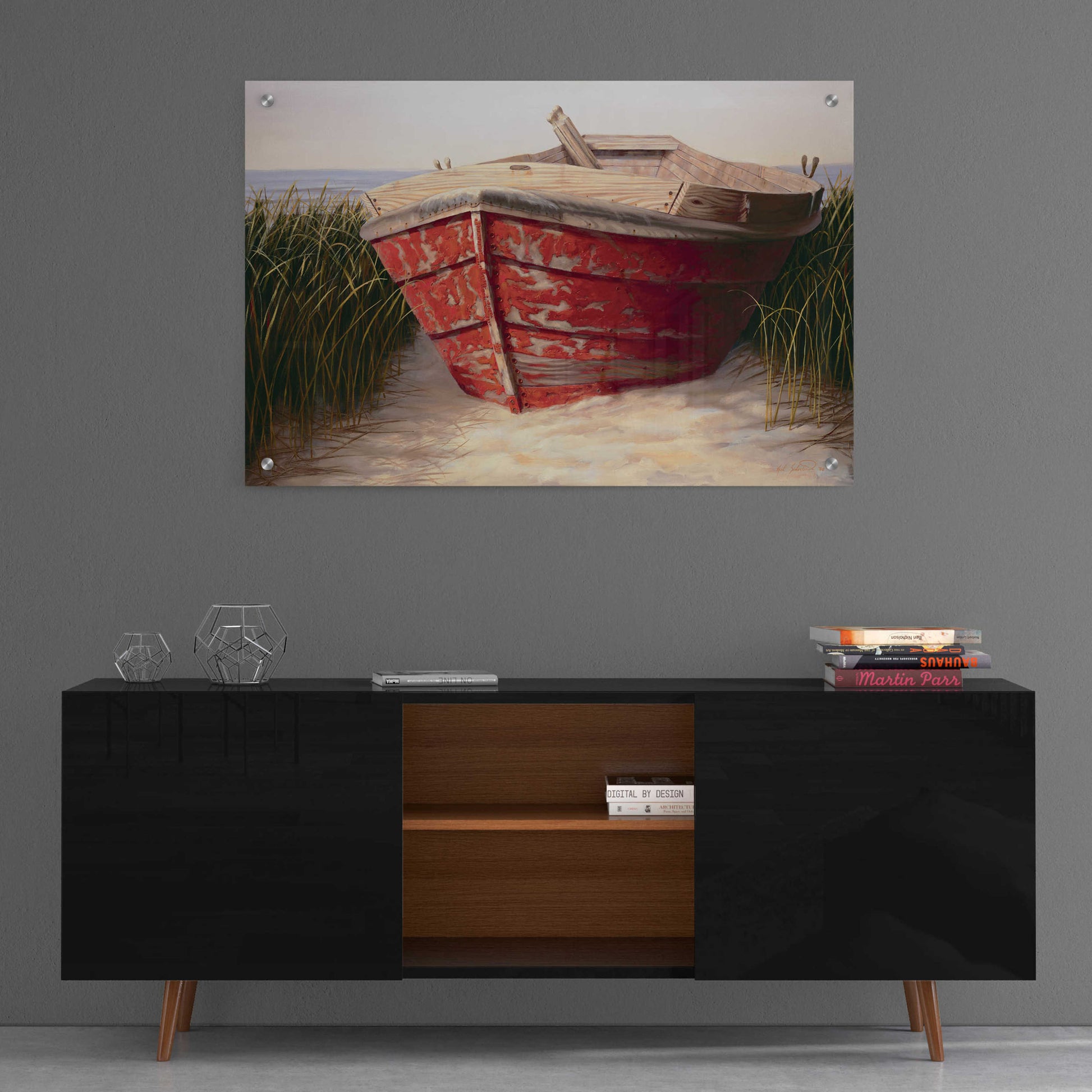 Epic Art 'Red Boat' by Karl Soderlund, Acrylic Glass Wall Art,36x24