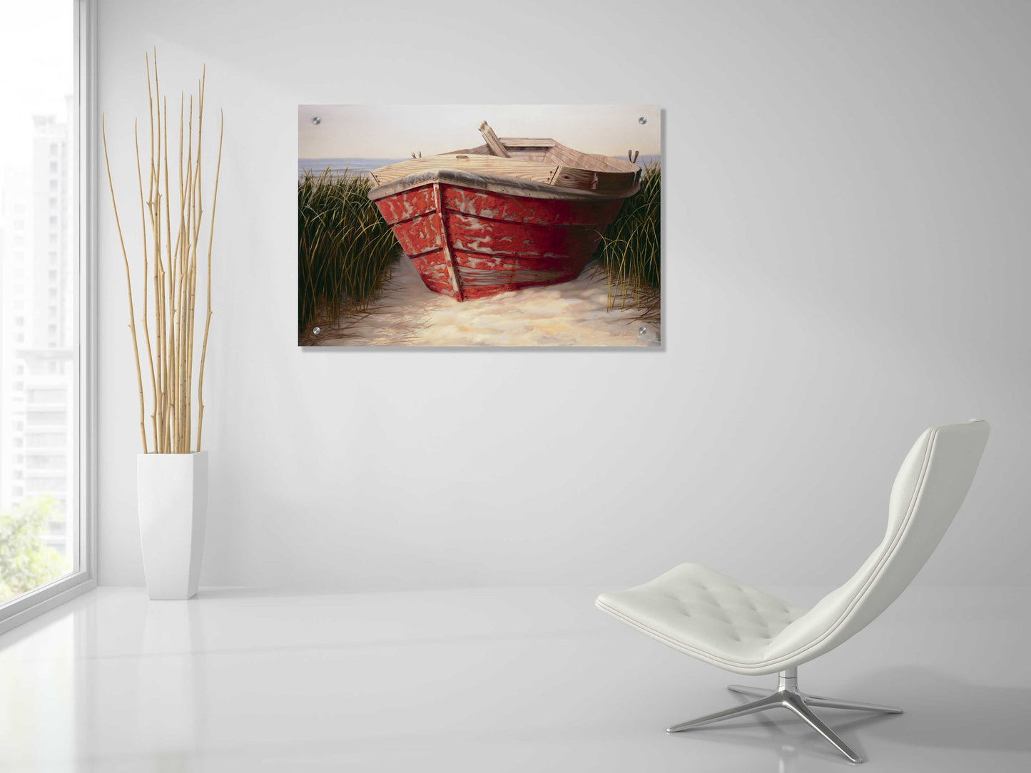 Epic Art 'Red Boat' by Karl Soderlund, Acrylic Glass Wall Art,36x24