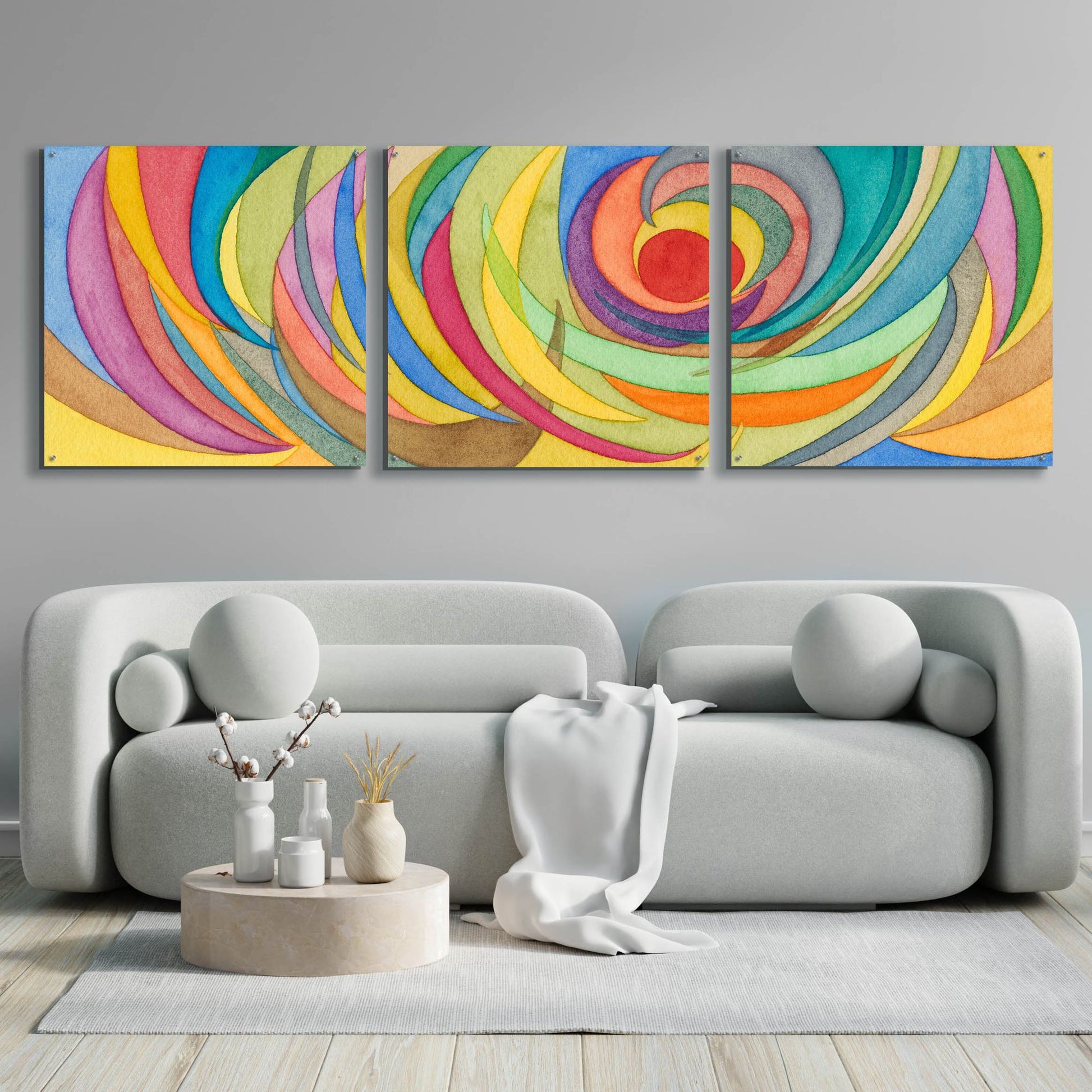 Epic Art 'Watercolor Arches I' by Nikki Galapon, Acrylic Glass Wall Art, 3 Piece Set,108x36