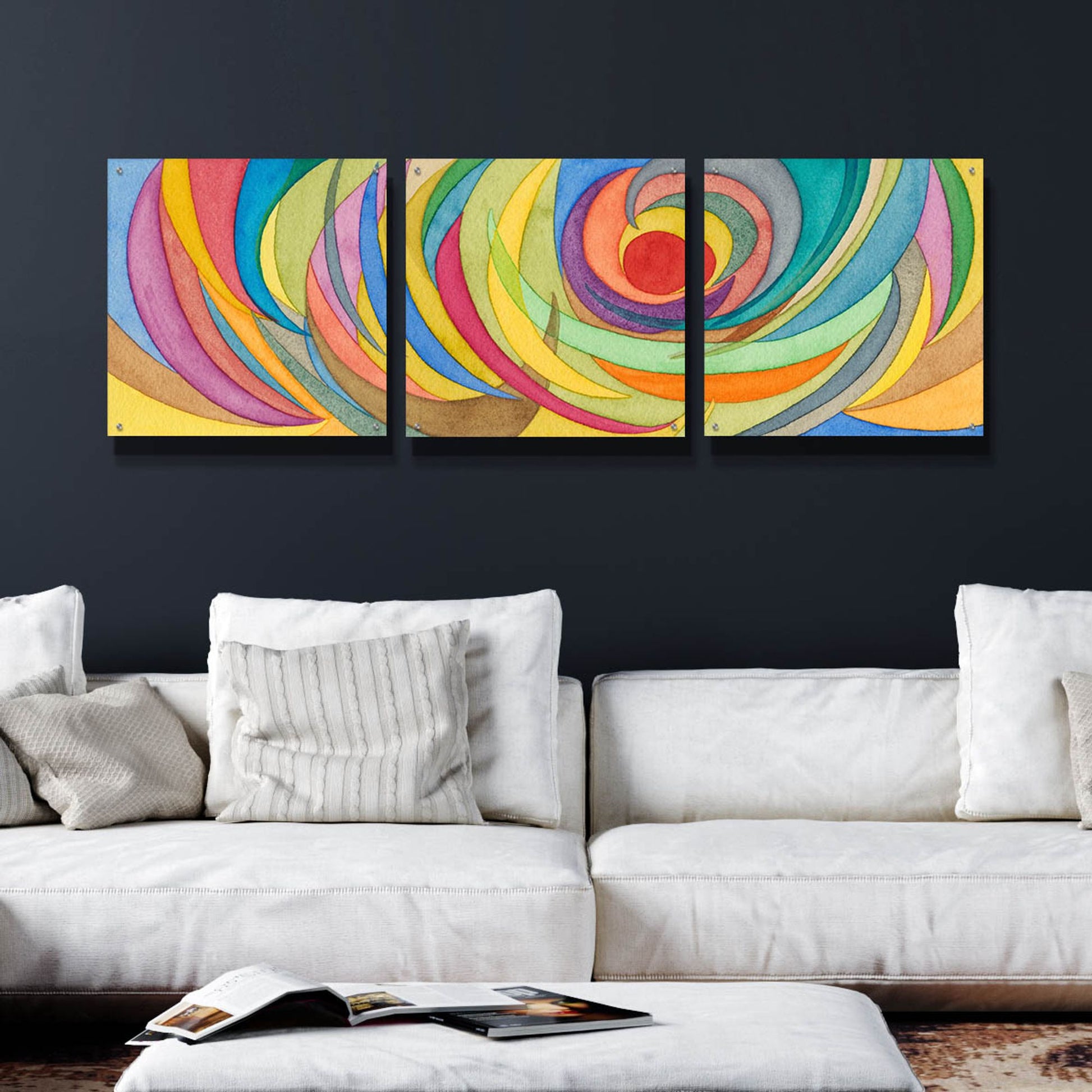 Epic Art 'Watercolor Arches I' by Nikki Galapon, Acrylic Glass Wall Art, 3 Piece Set,72x24