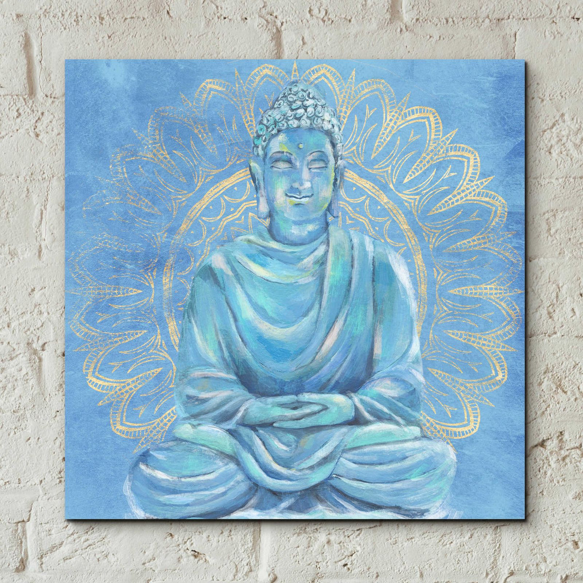 Buddha on Blue I by Annie Warren - 12x12 acrylic wall art in a room