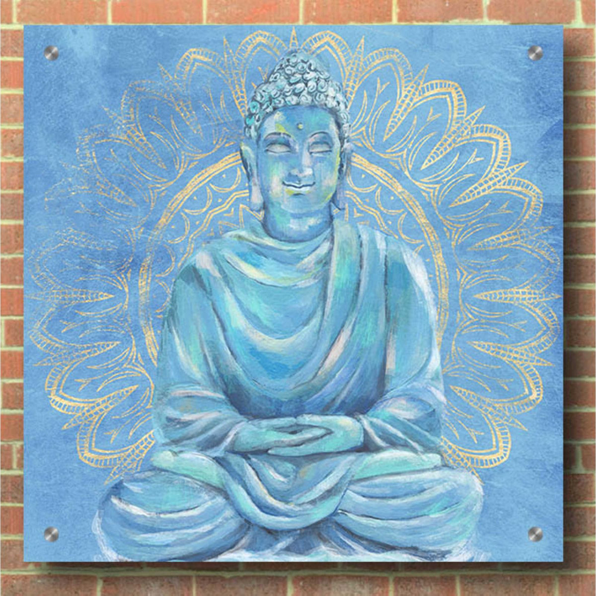 Buddha on Blue I by Annie Warren - 36x36 acrylic wall art in a room