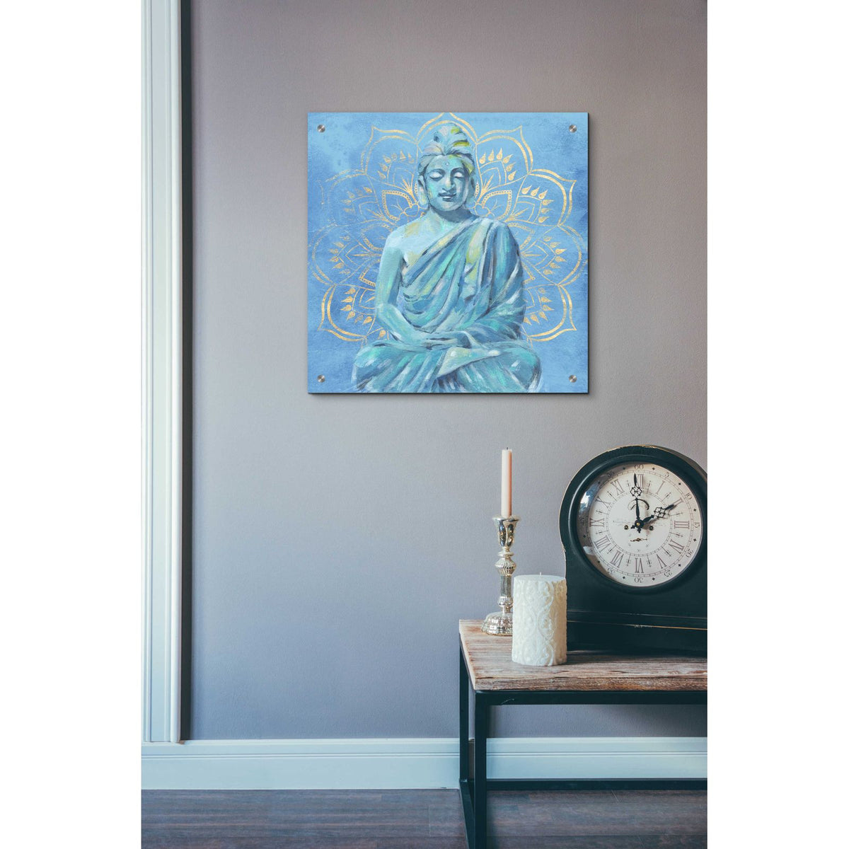 Buddha on Blue II by Annie Warren - 24x24 acrylic wall art in a room