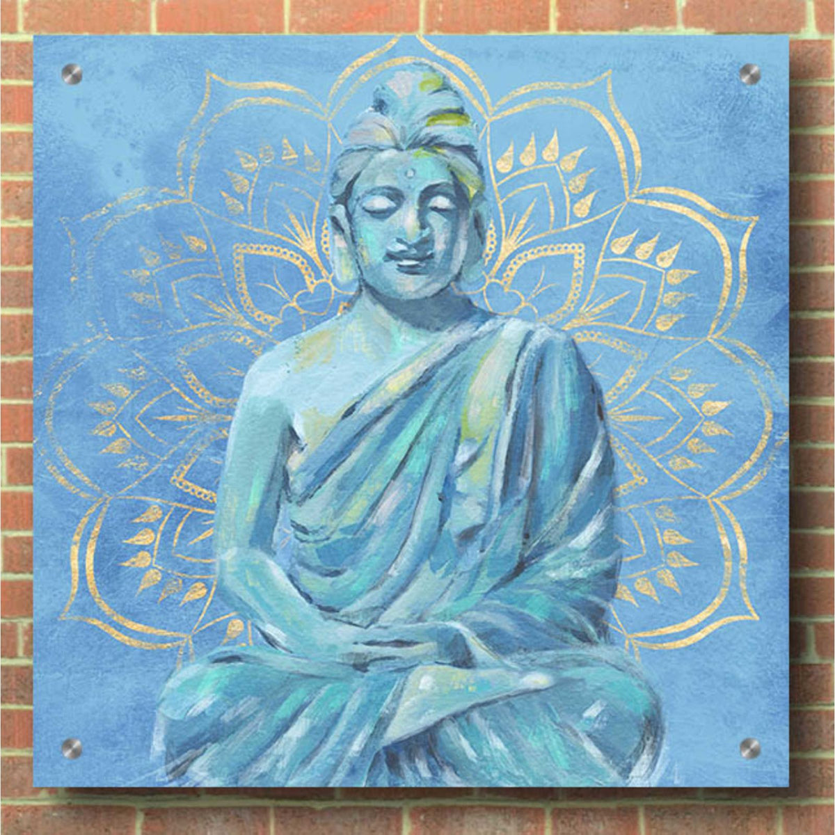 Buddha on Blue II by Annie Warren - 36x36 acrylic wall art in a room