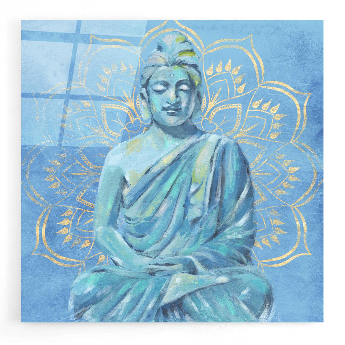 Buddha on Blue II by Annie Warren acrylic glass wall art