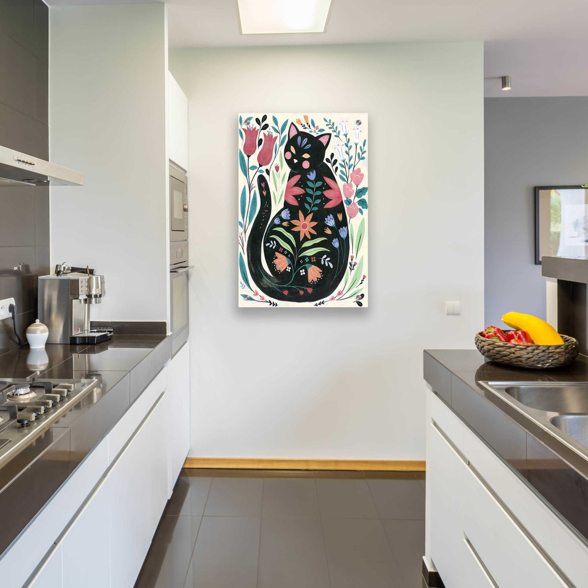 Folksy Feline I by Annie Warren - 24x36 acrylic wall art in a room