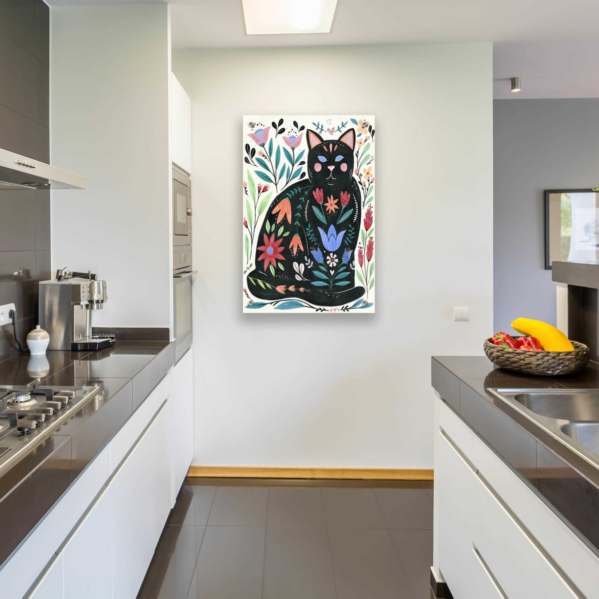 Folksy Feline II by Annie Warren - 24x36 acrylic wall art in a room
