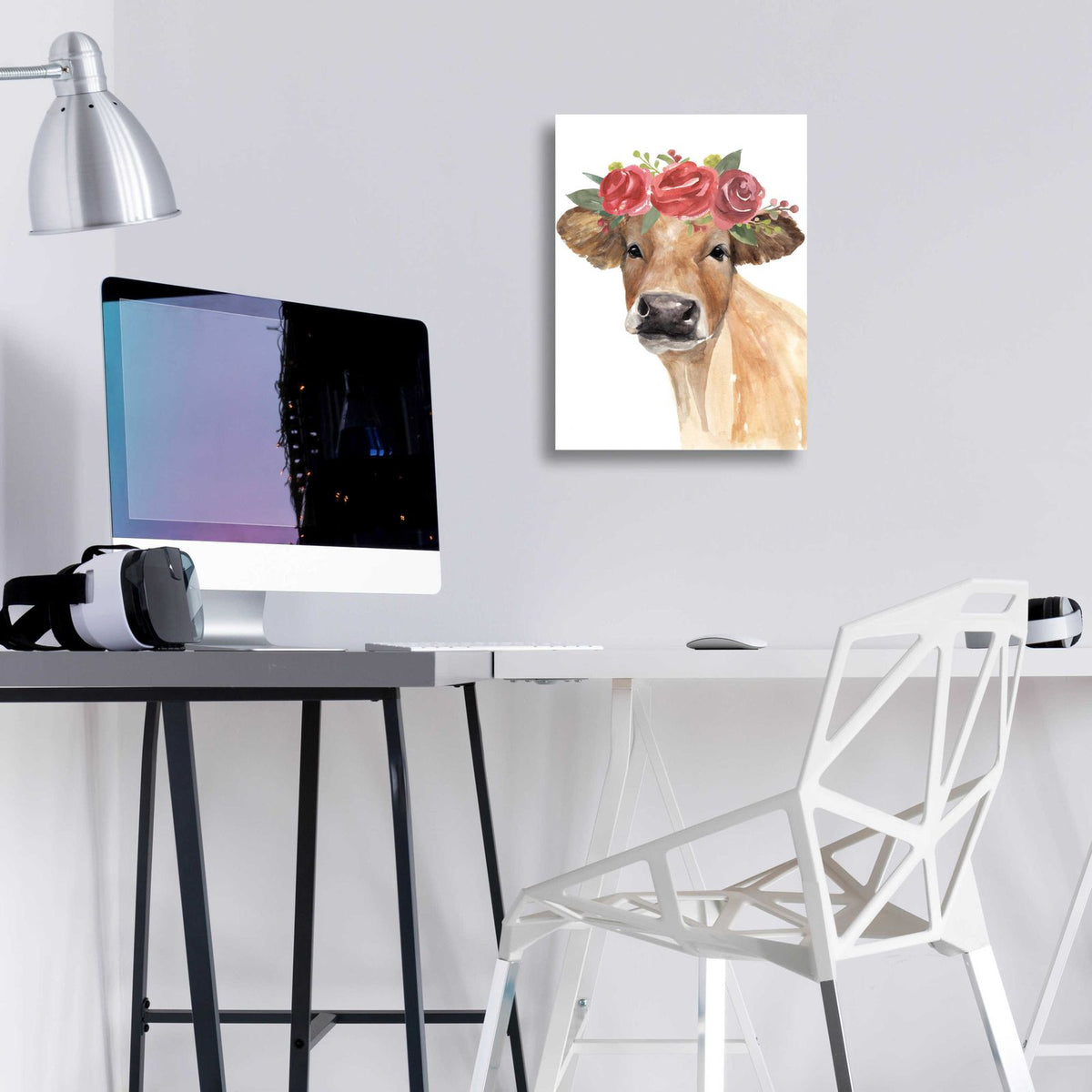 Flowered Cow II by Annie Warren - 12x16 acrylic wall art in a room