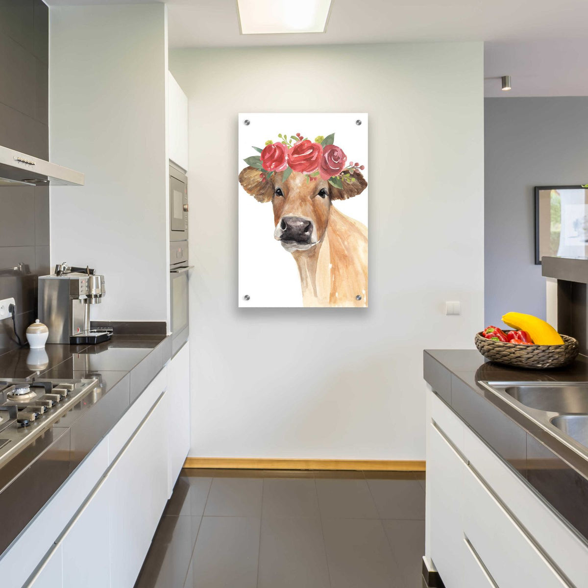 Flowered Cow II by Annie Warren - 24x36 acrylic wall art in a room