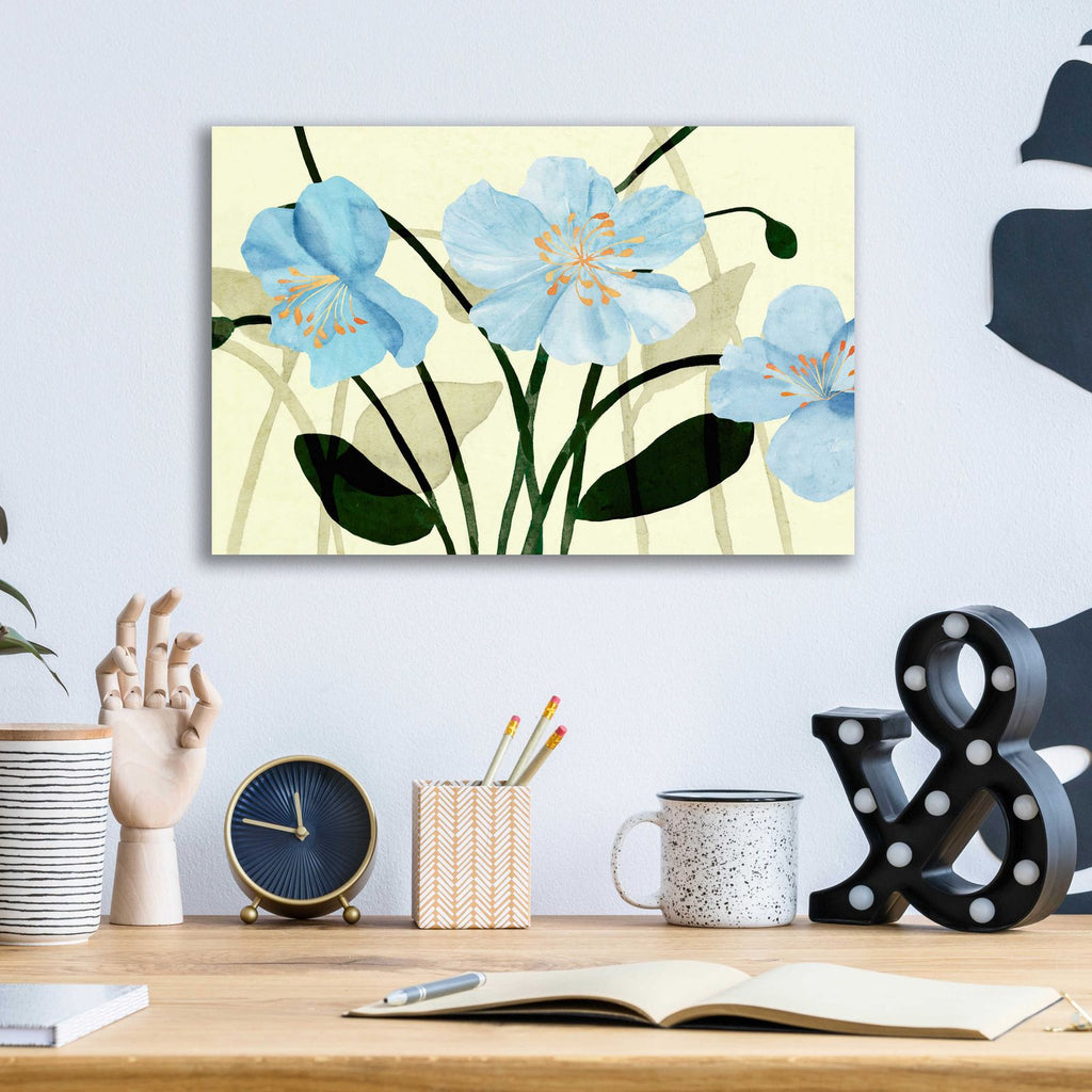 Blue Poppies I by Annie Warren - 16x12 acrylic wall art in a room