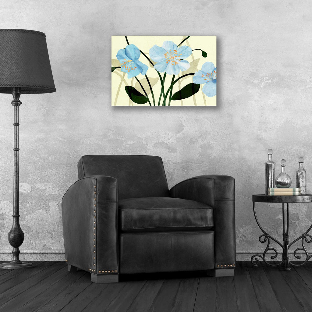 Blue Poppies I by Annie Warren - 24x16 acrylic wall art in a room