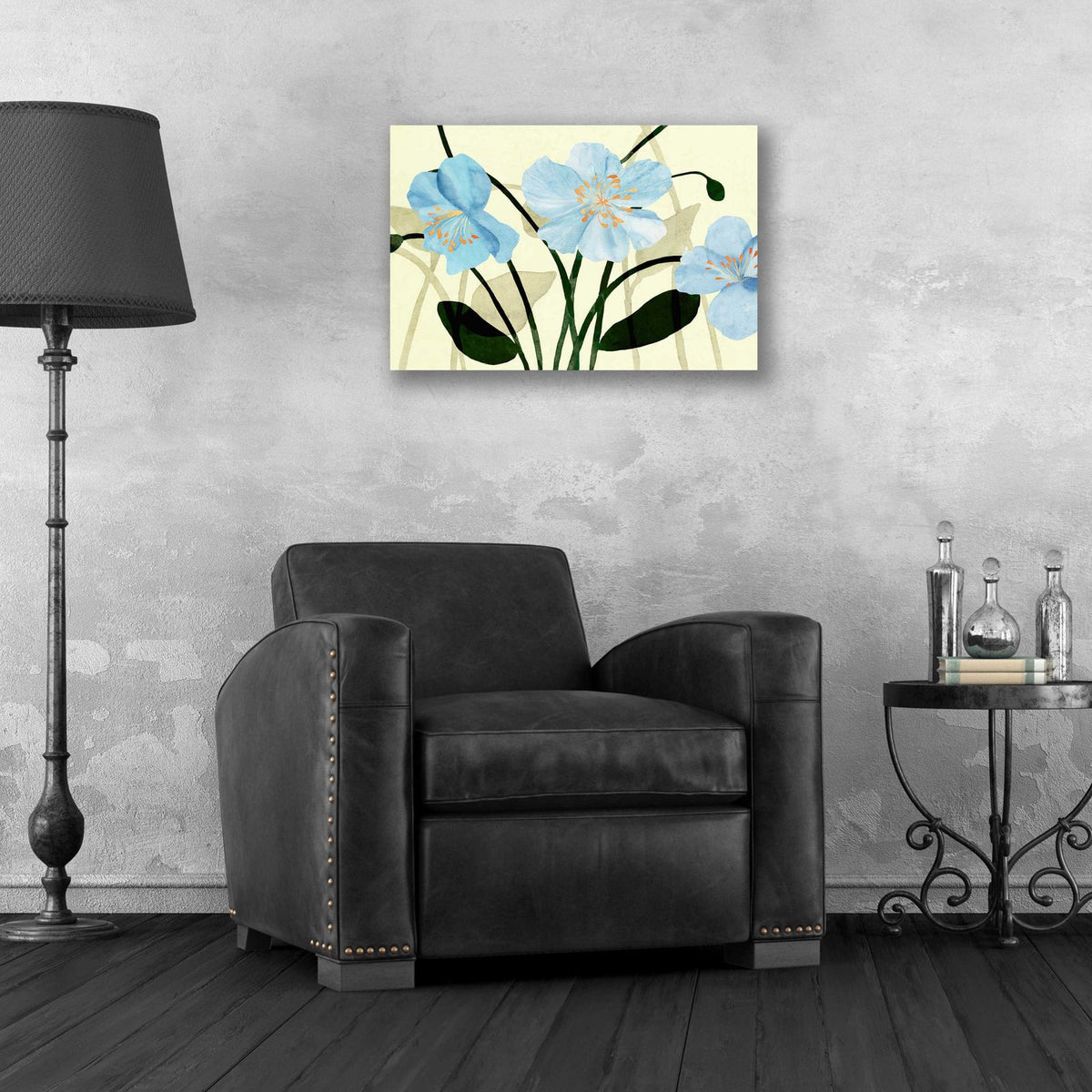 Blue Poppies I by Annie Warren - 24x16 acrylic wall art in a room