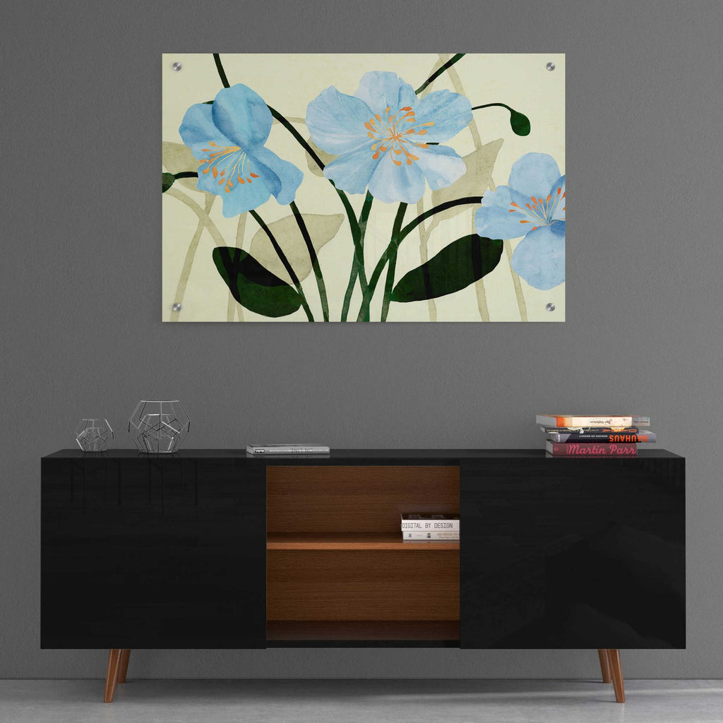 Blue Poppies I by Annie Warren - 36x24 acrylic wall art in a room