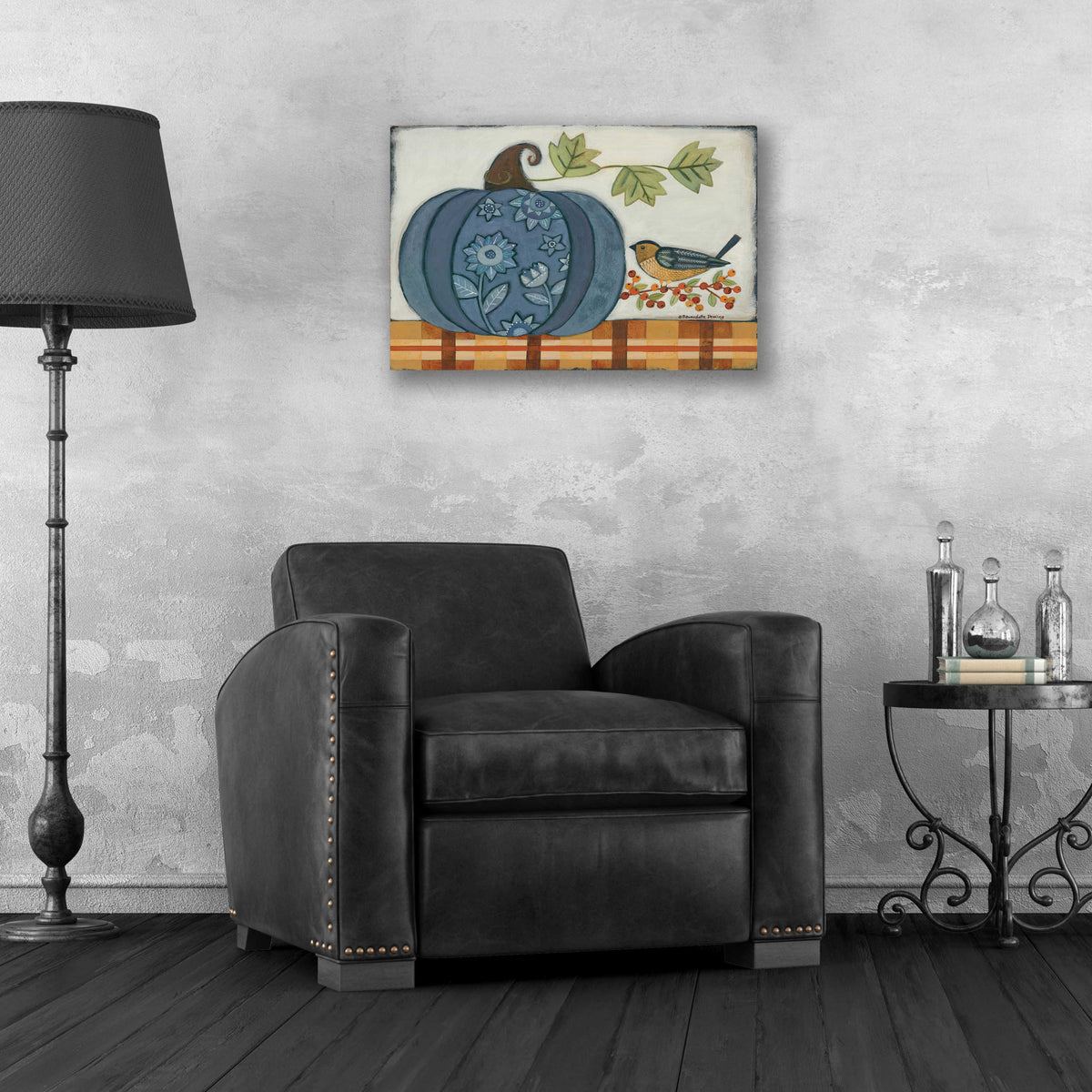 Blue Patterned Pumpkin by Bernadette Deming - 24x16 acrylic wall art in a room