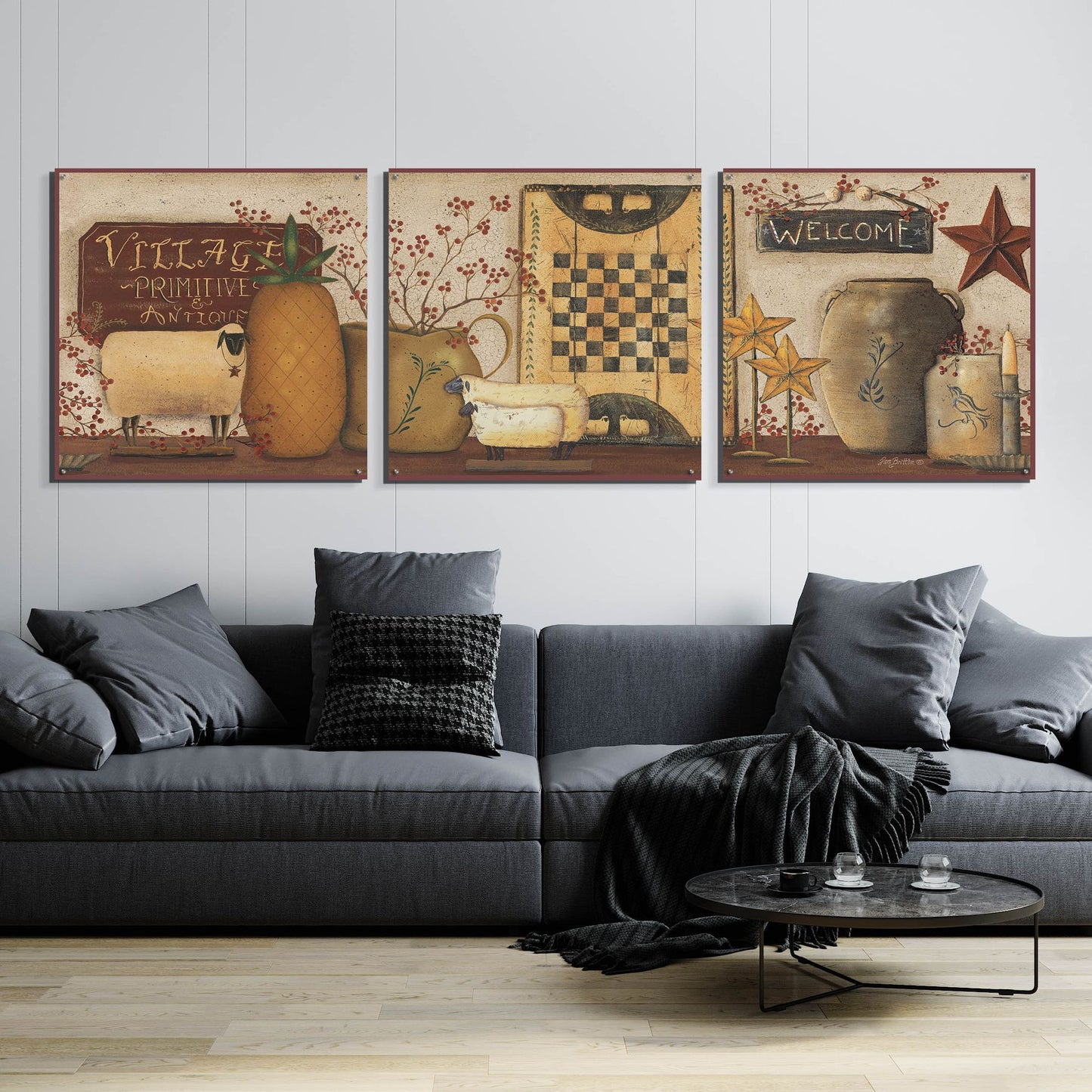 Epic Art 'Village Welcome' by Pam Britton, Acrylic Glass Wall Art, 3 Piece Set,108x36