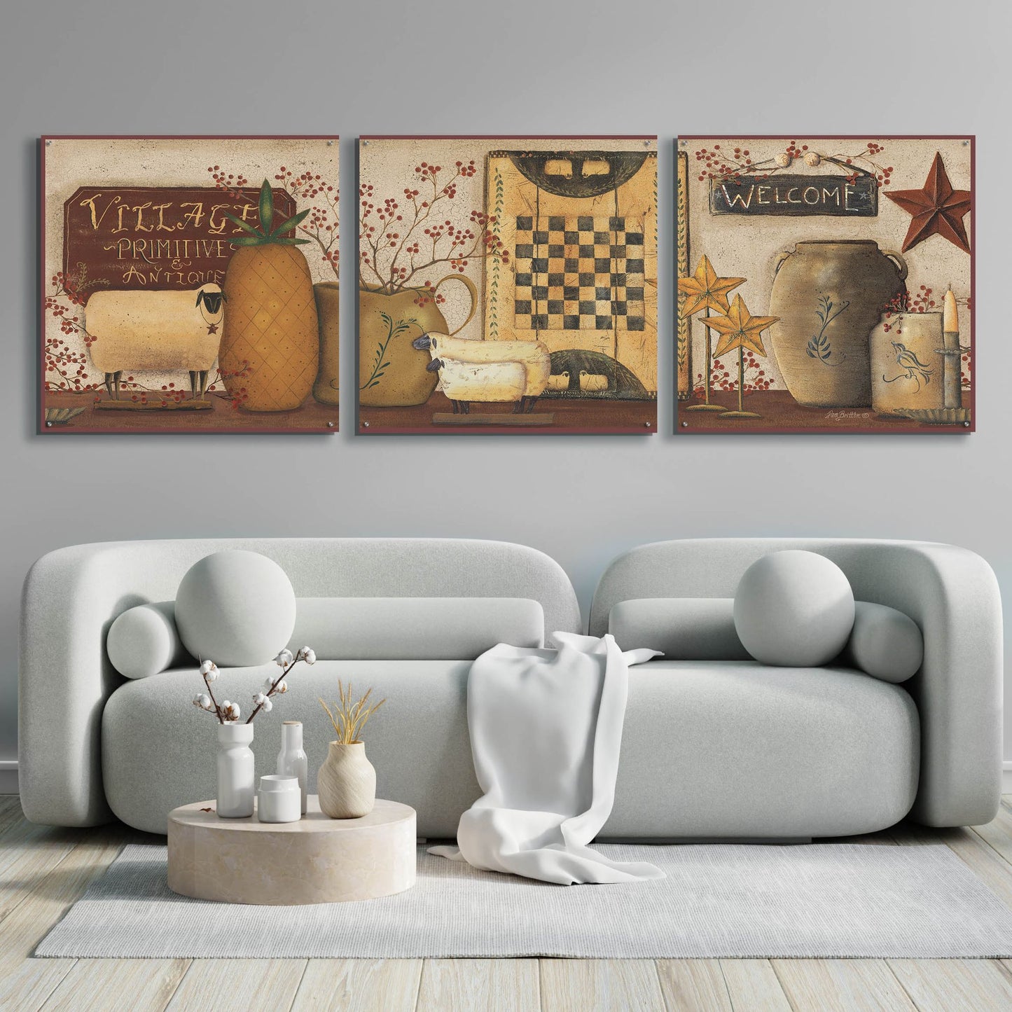 Epic Art 'Village Welcome' by Pam Britton, Acrylic Glass Wall Art, 3 Piece Set,108x36