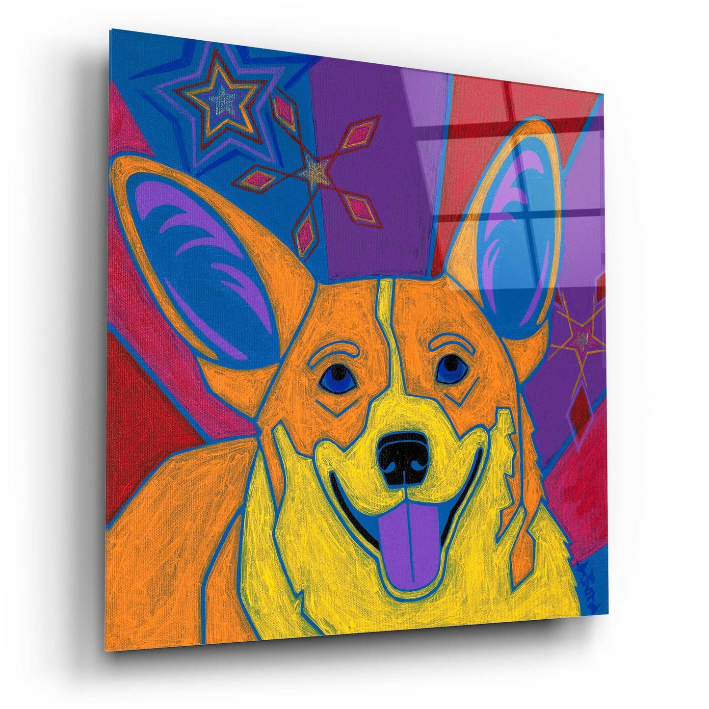 Epic Art 'Joyful Corgi' by Angela Bond Acrylic Glass Wall Art,12x12