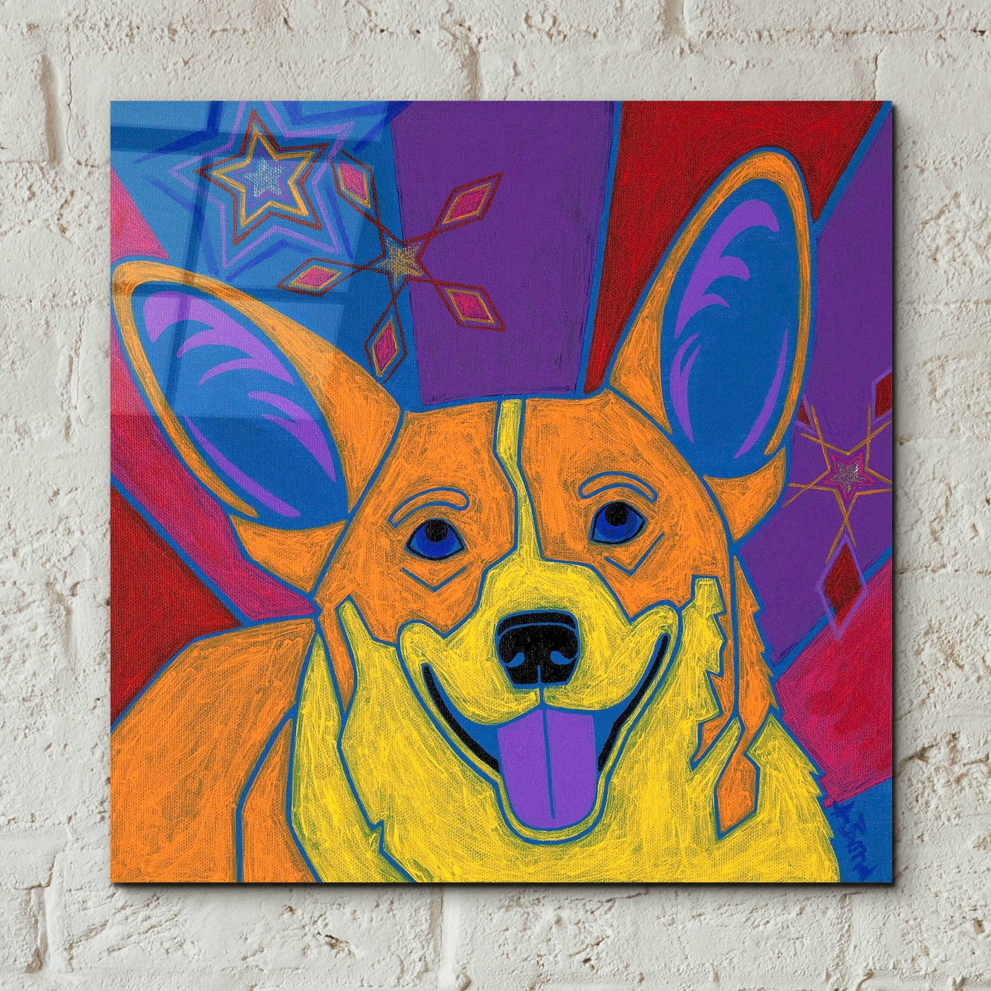 Epic Art 'Joyful Corgi' by Angela Bond Acrylic Glass Wall Art,12x12