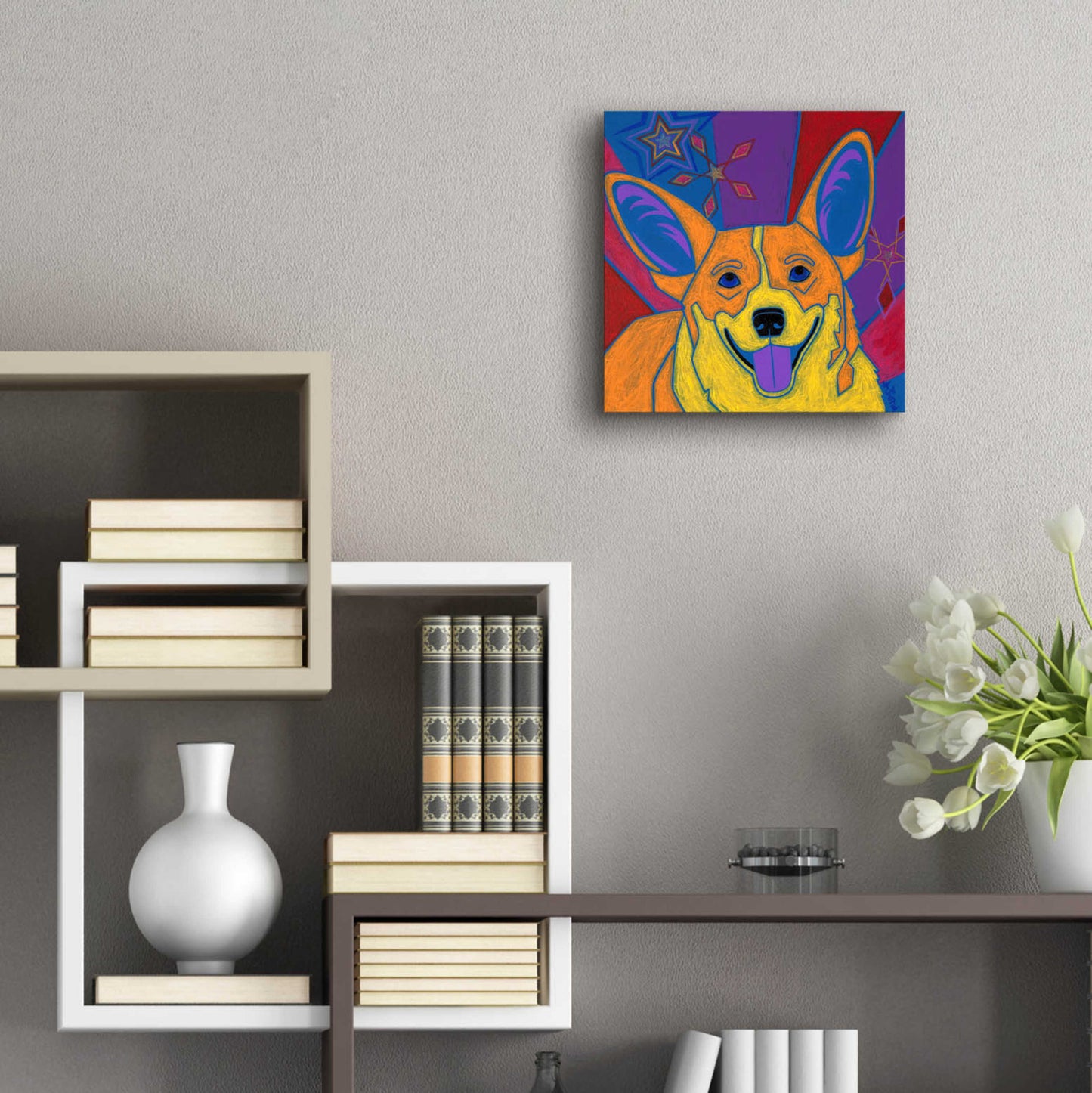 Epic Art 'Joyful Corgi' by Angela Bond Acrylic Glass Wall Art,12x12