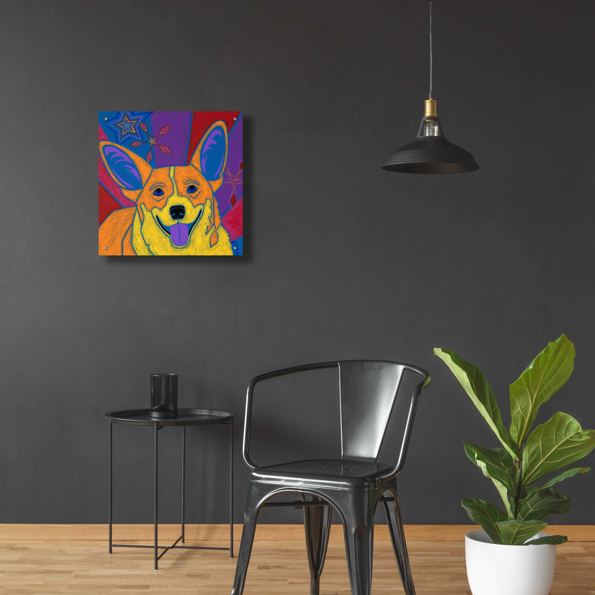 Epic Art 'Joyful Corgi' by Angela Bond Acrylic Glass Wall Art,24x24