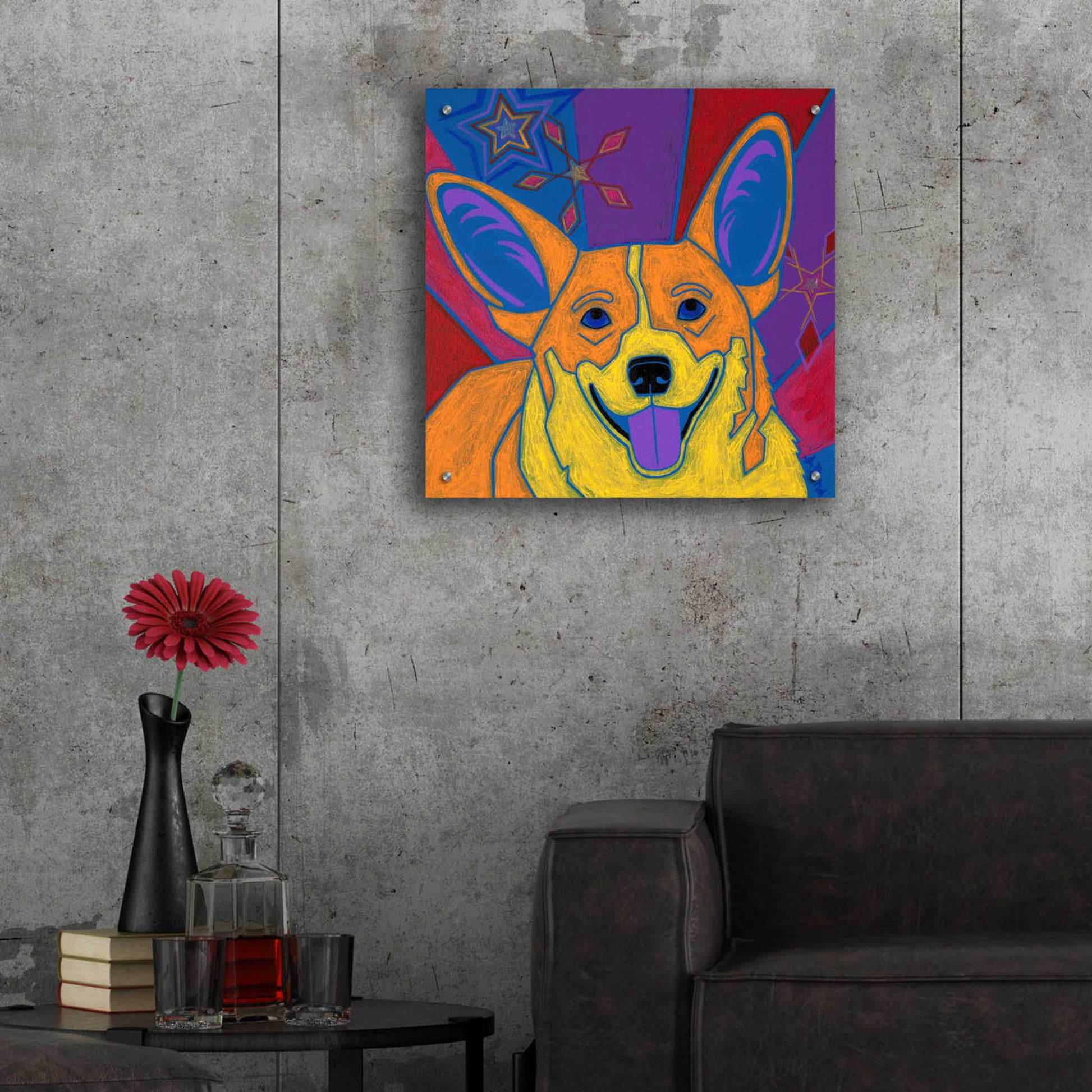 Epic Art 'Joyful Corgi' by Angela Bond Acrylic Glass Wall Art,24x24