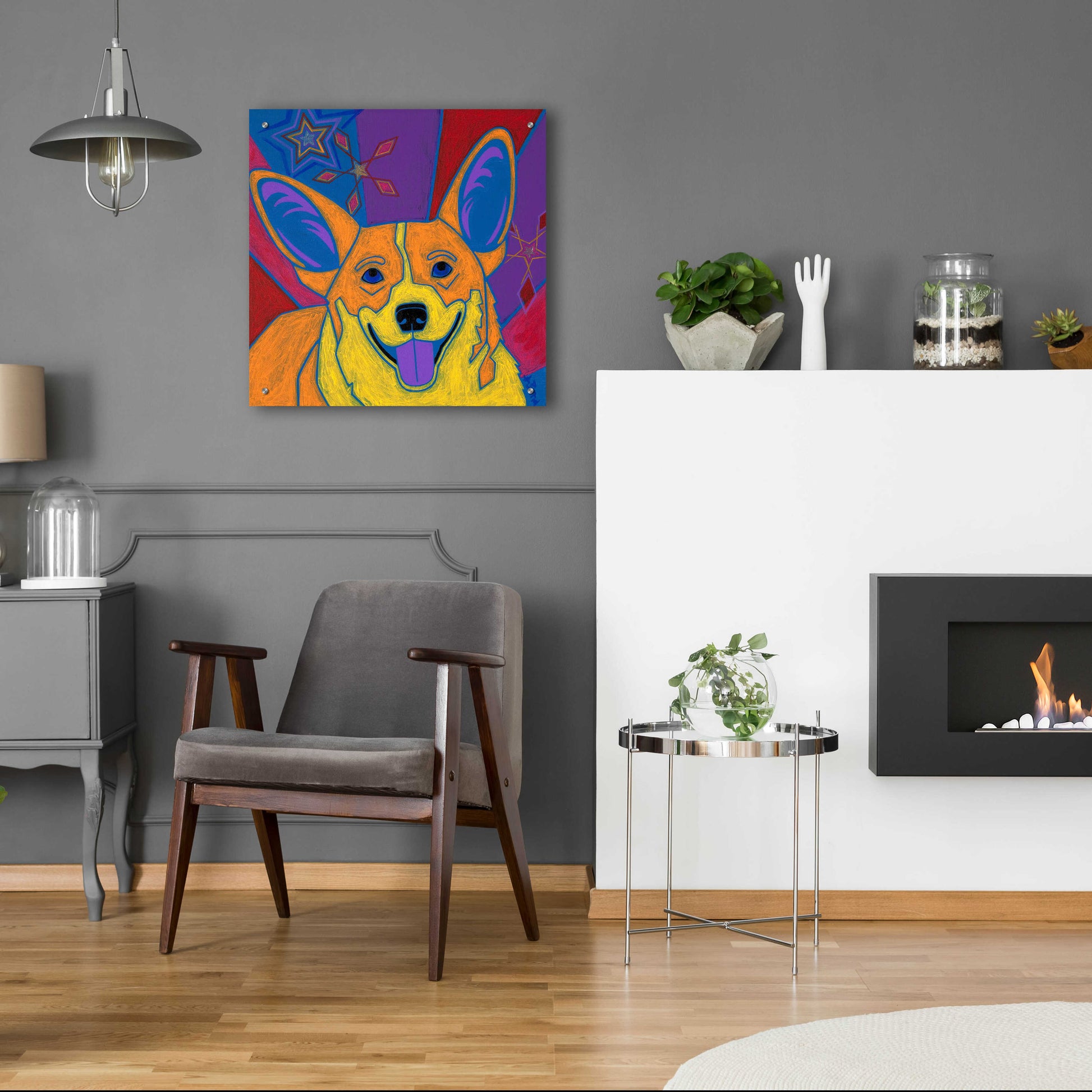 Epic Art 'Joyful Corgi' by Angela Bond Acrylic Glass Wall Art,24x24