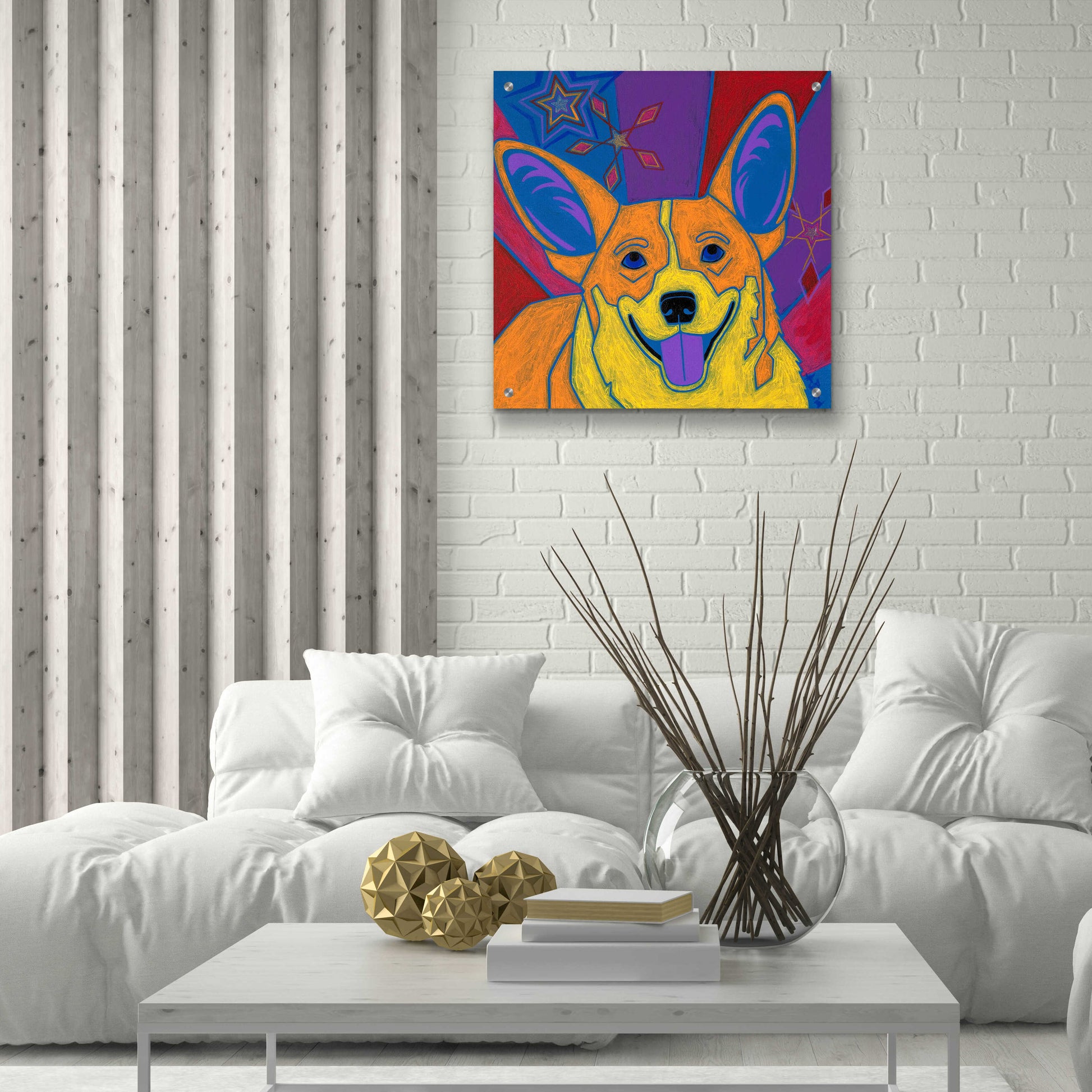 Epic Art 'Joyful Corgi' by Angela Bond Acrylic Glass Wall Art,24x24