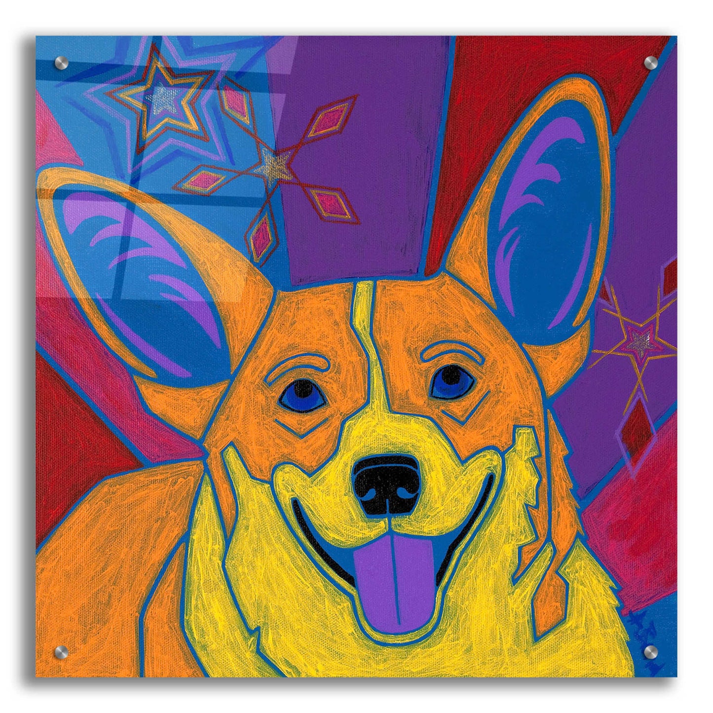 Epic Art 'Joyful Corgi' by Angela Bond Acrylic Glass Wall Art,24x24