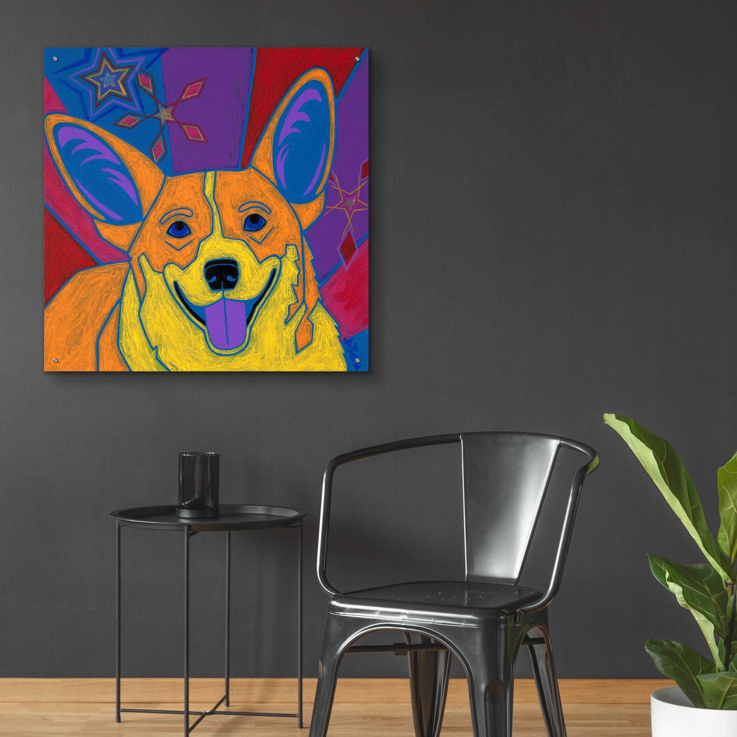 Epic Art 'Joyful Corgi' by Angela Bond Acrylic Glass Wall Art,36x36