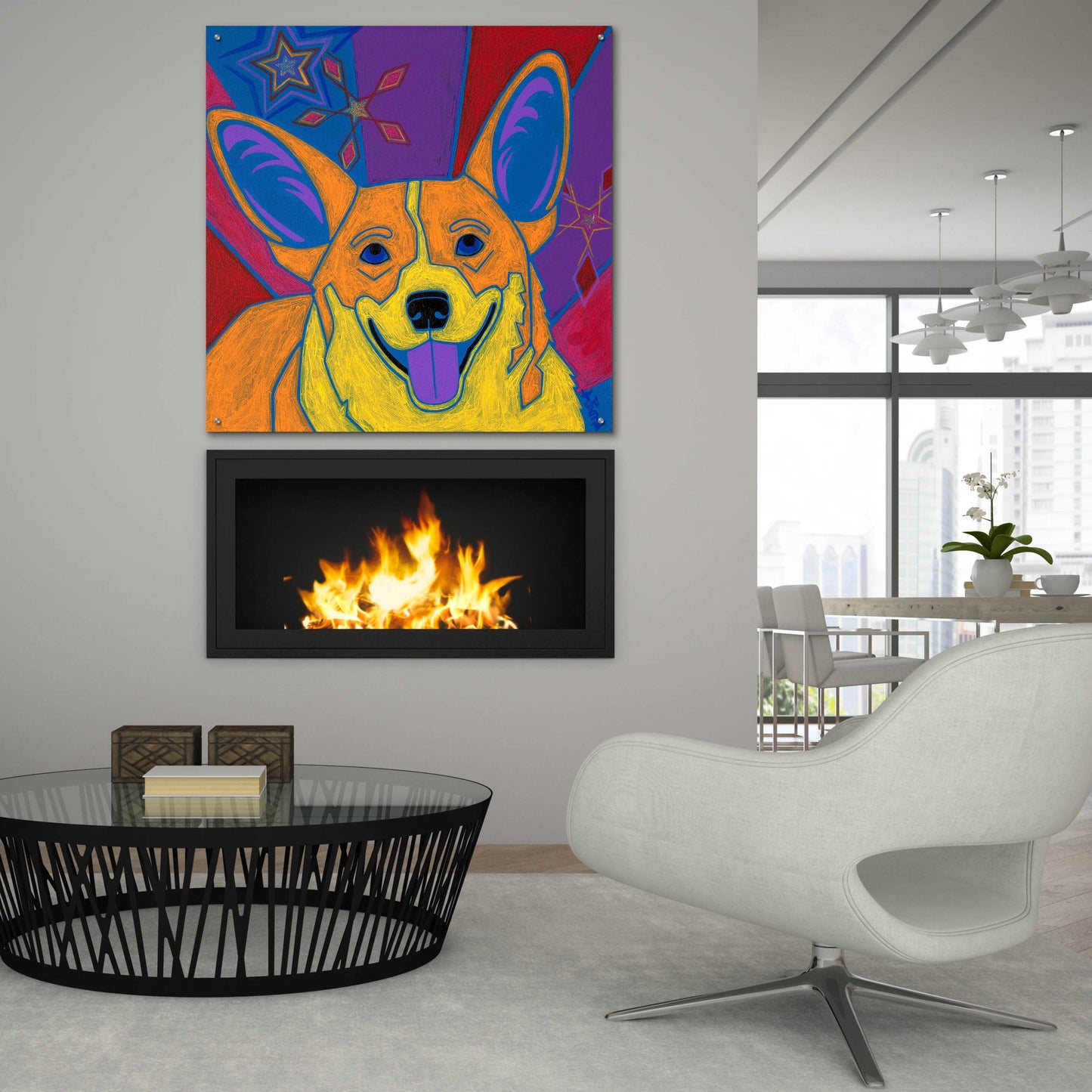 Epic Art 'Joyful Corgi' by Angela Bond Acrylic Glass Wall Art,36x36