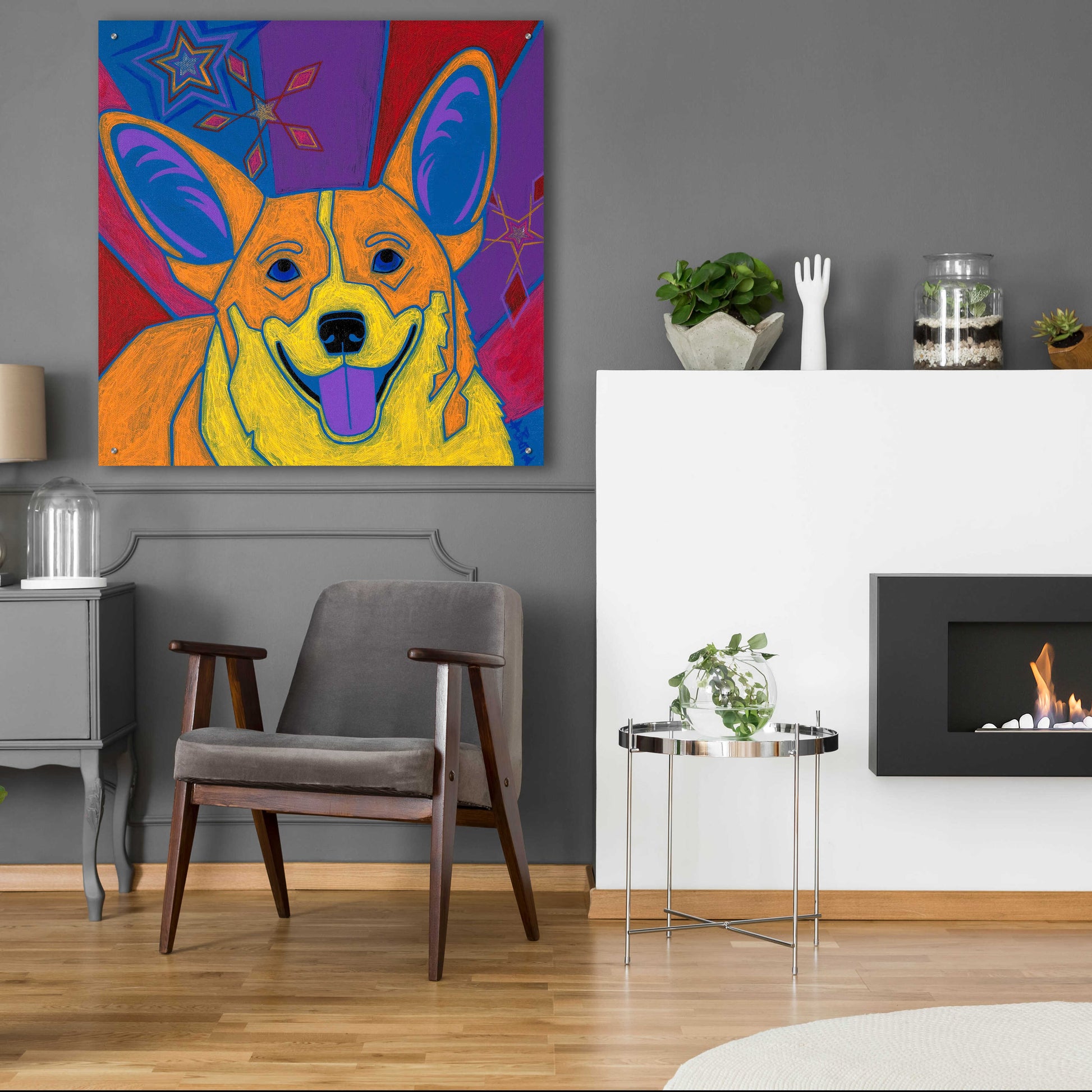 Epic Art 'Joyful Corgi' by Angela Bond Acrylic Glass Wall Art,36x36